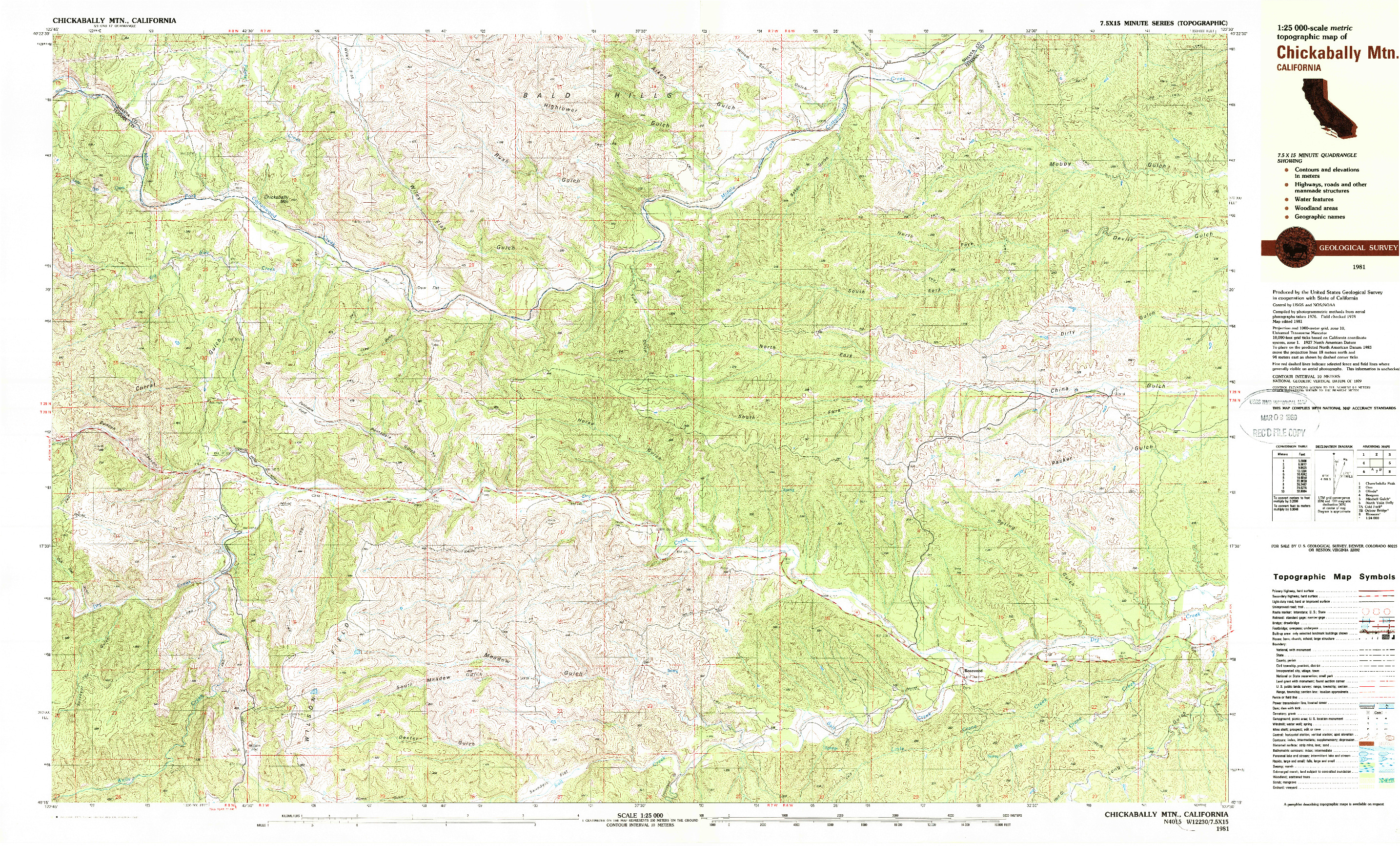 USGS 1:25000-SCALE QUADRANGLE FOR CHICKABALLY MTN, CA 1981