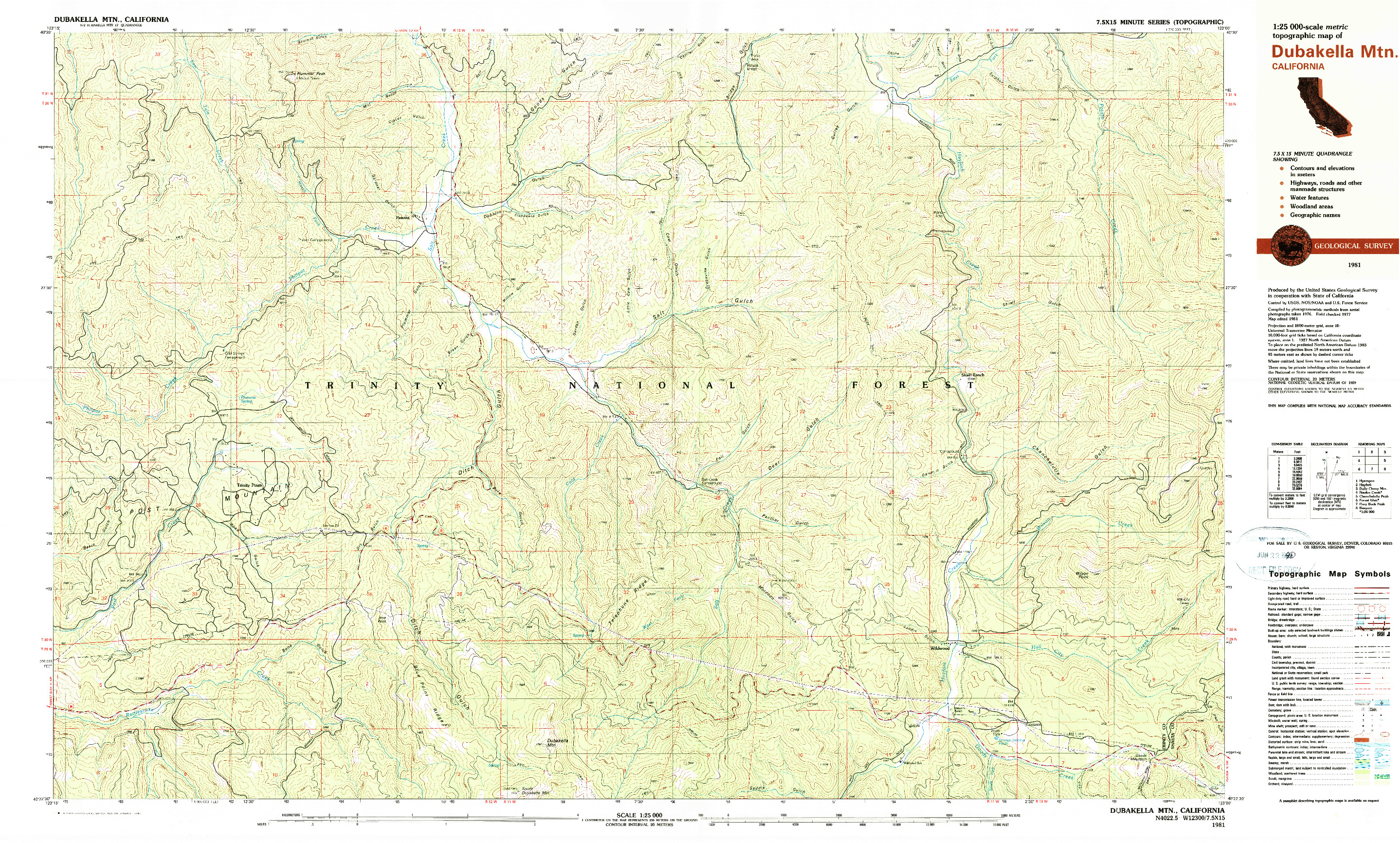 USGS 1:25000-SCALE QUADRANGLE FOR DUBAKELLA MTN, CA 1981