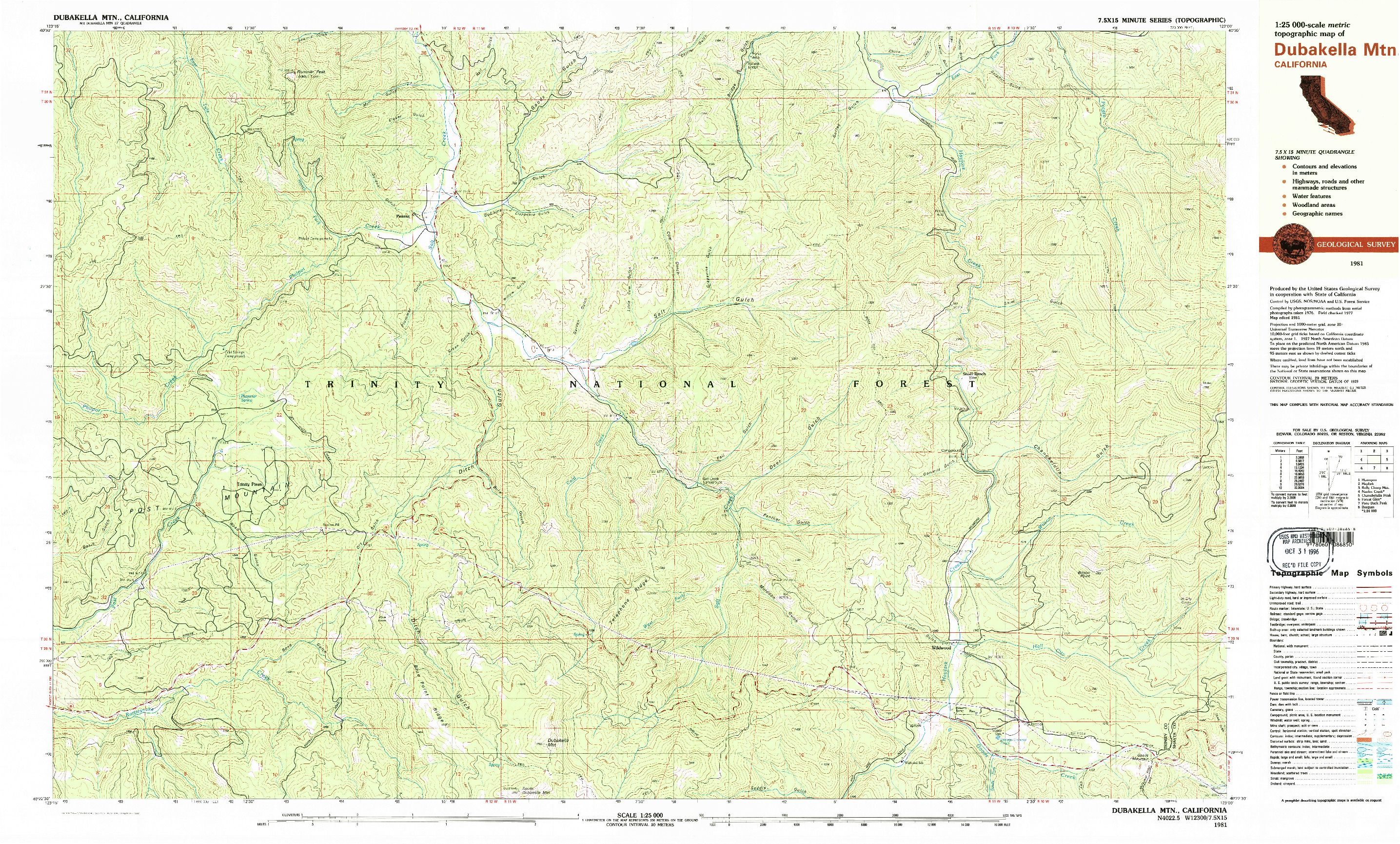 USGS 1:25000-SCALE QUADRANGLE FOR DUBAKELLA MTN, CA 1981