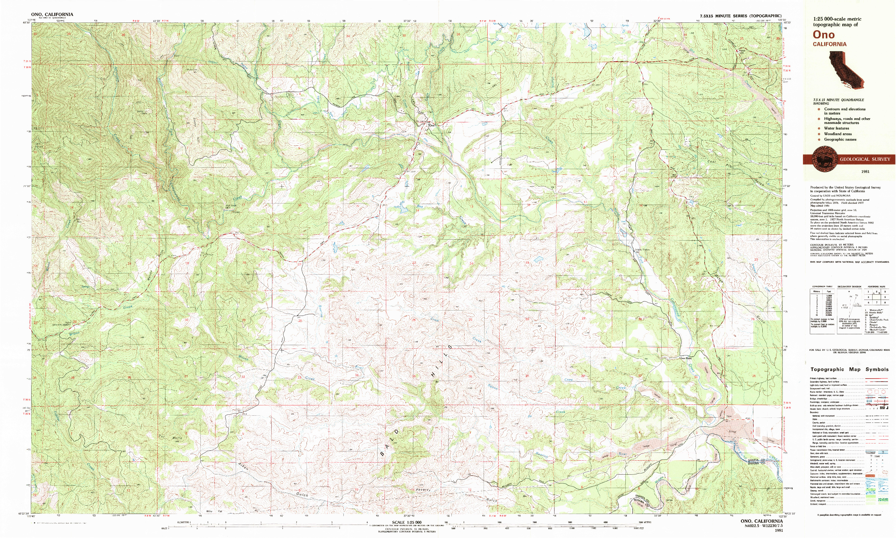 USGS 1:25000-SCALE QUADRANGLE FOR ONO, CA 1981