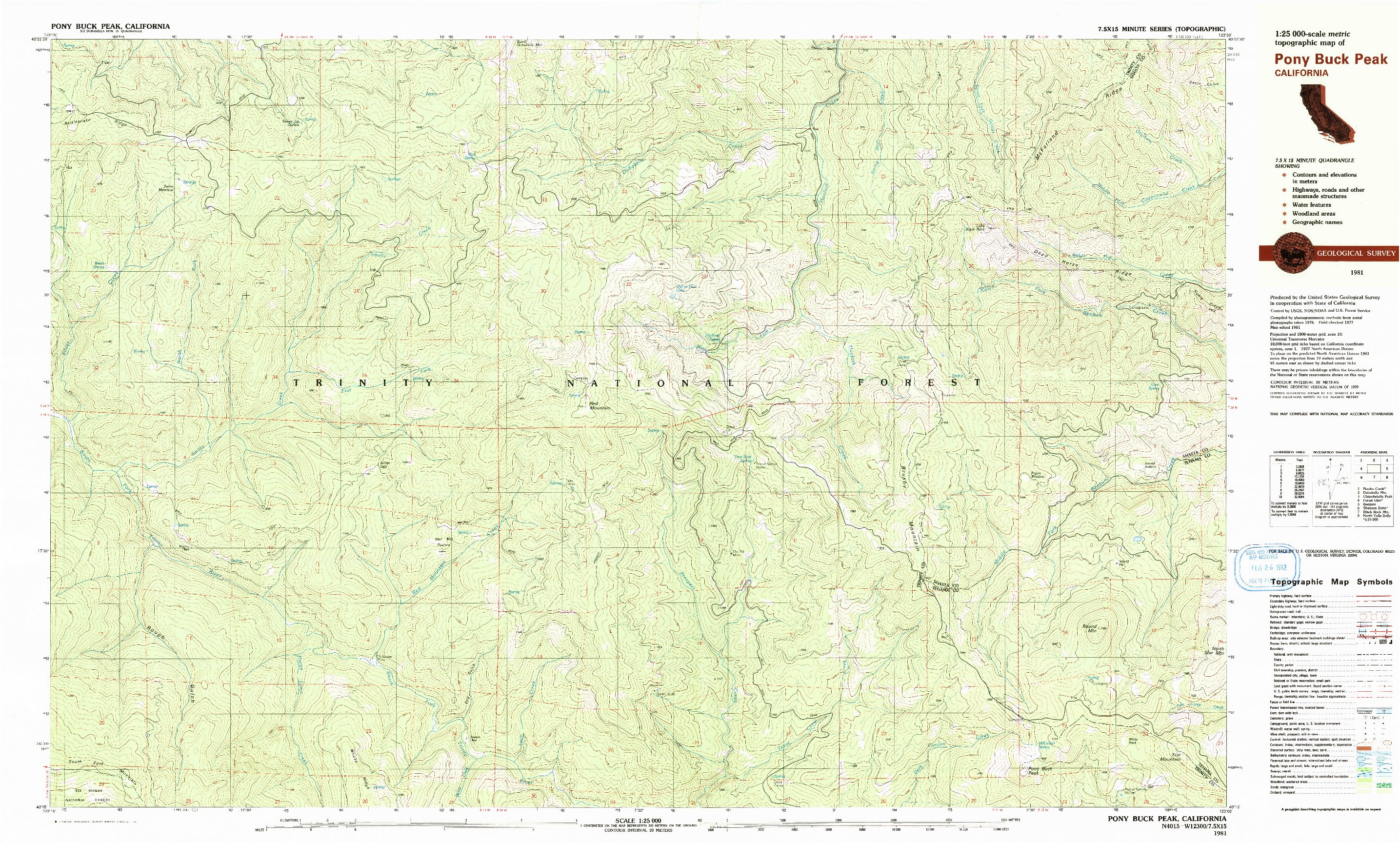 USGS 1:25000-SCALE QUADRANGLE FOR PONY BUCK PEAK, CA 1981