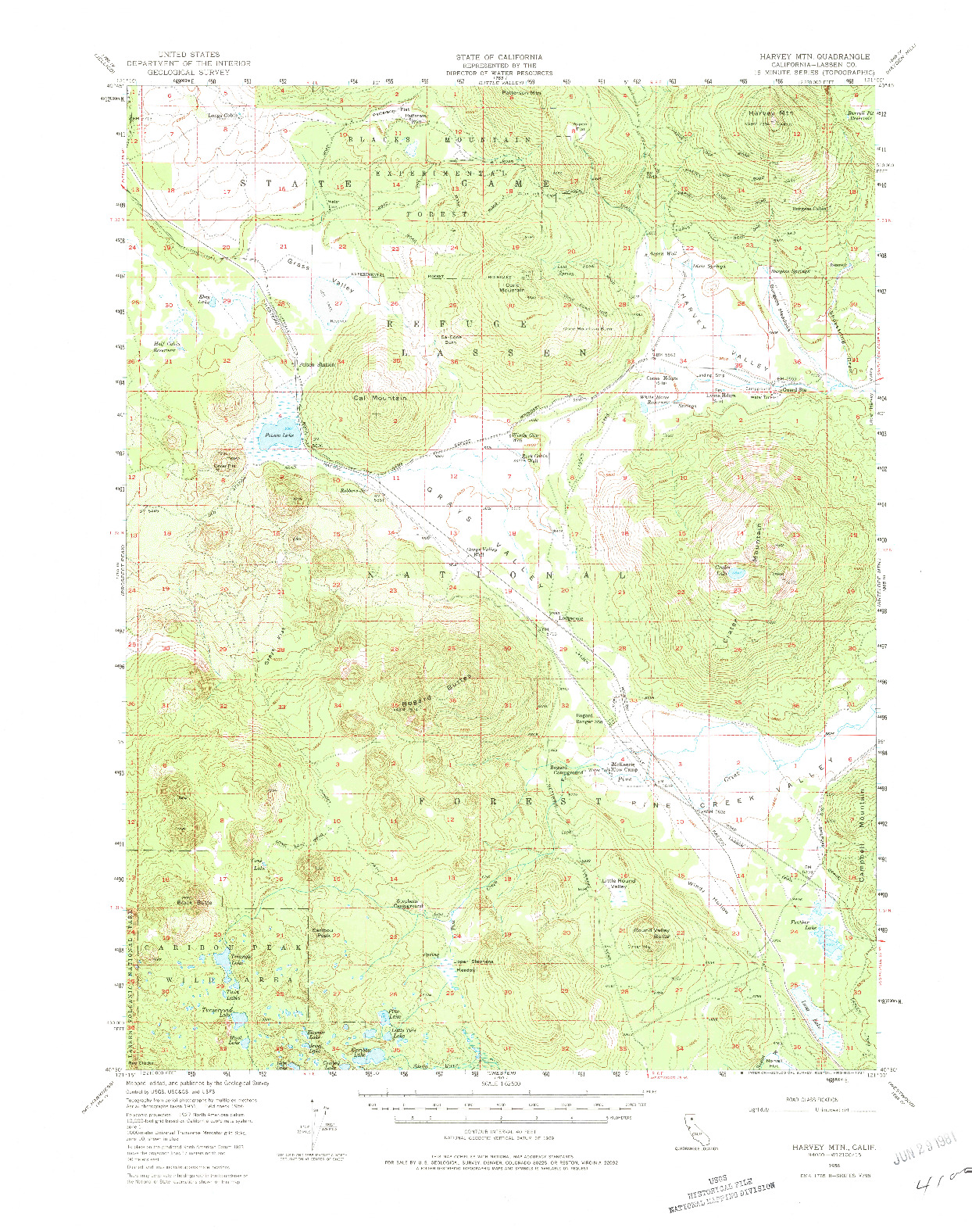 USGS 1:62500-SCALE QUADRANGLE FOR HARVEY MTN, CA 1956