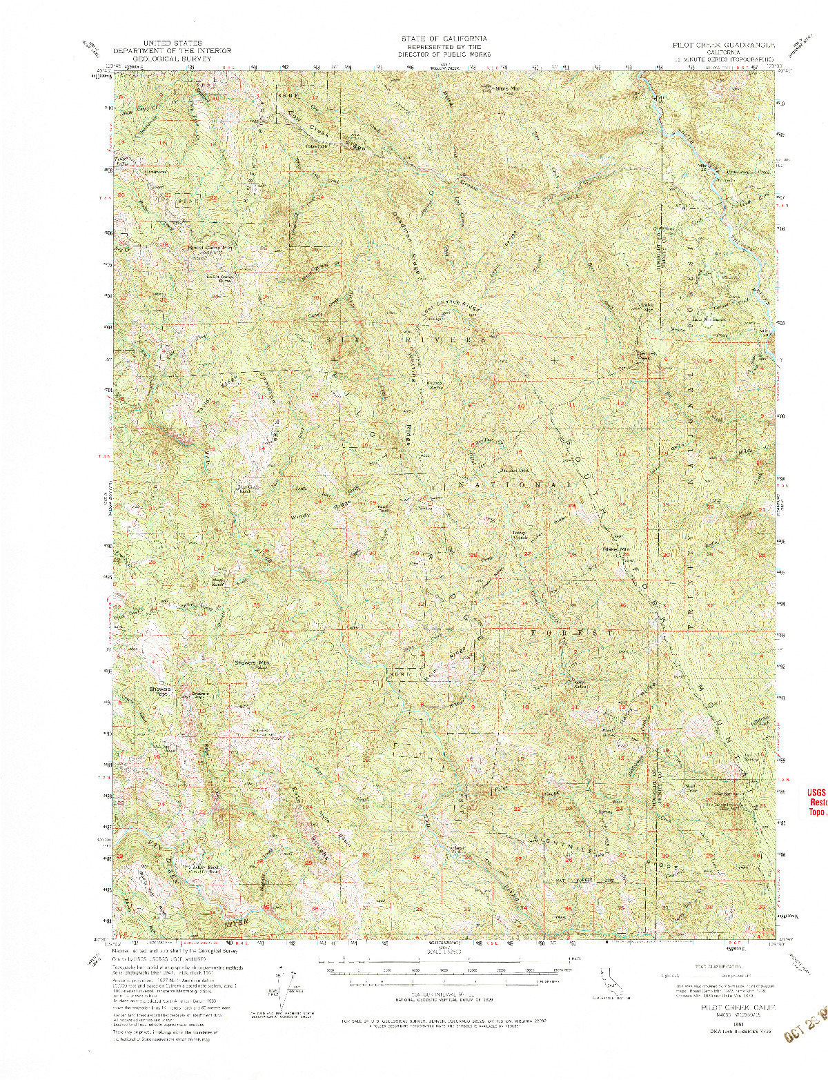 USGS 1:62500-SCALE QUADRANGLE FOR PILOT CREEK, CA 1951