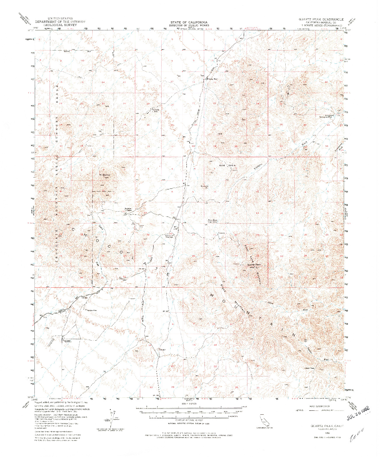 USGS 1:62500-SCALE QUADRANGLE FOR QUARTZ PEAK, CA 1953