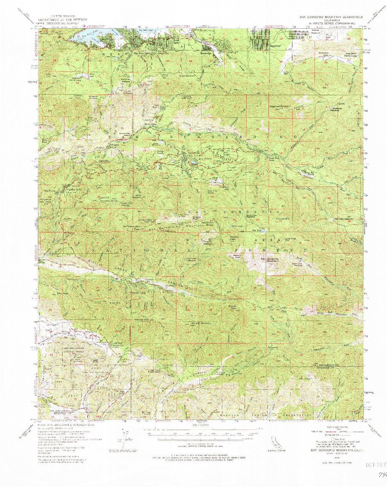 USGS 1:62500-SCALE QUADRANGLE FOR SAN GORGONIO MOUNTAIN, CA 1954