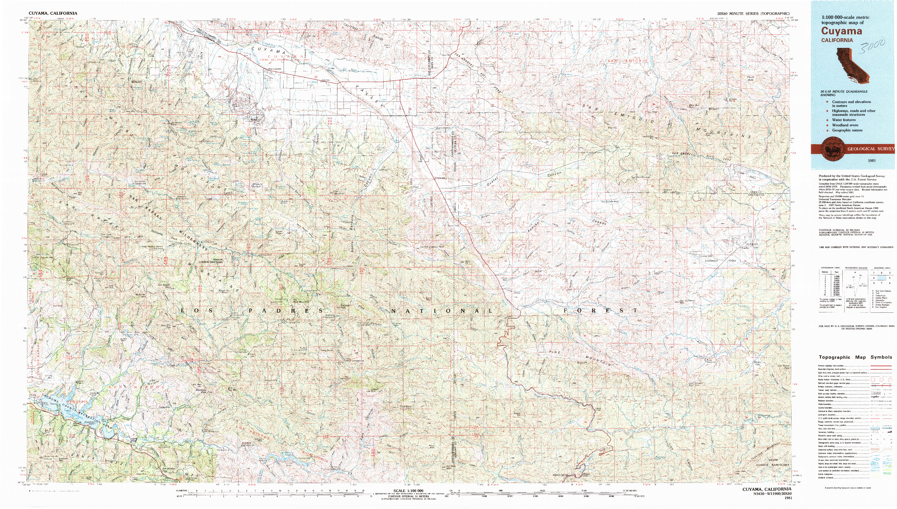 USGS 1:100000-SCALE QUADRANGLE FOR CUYAMA, CA 1981