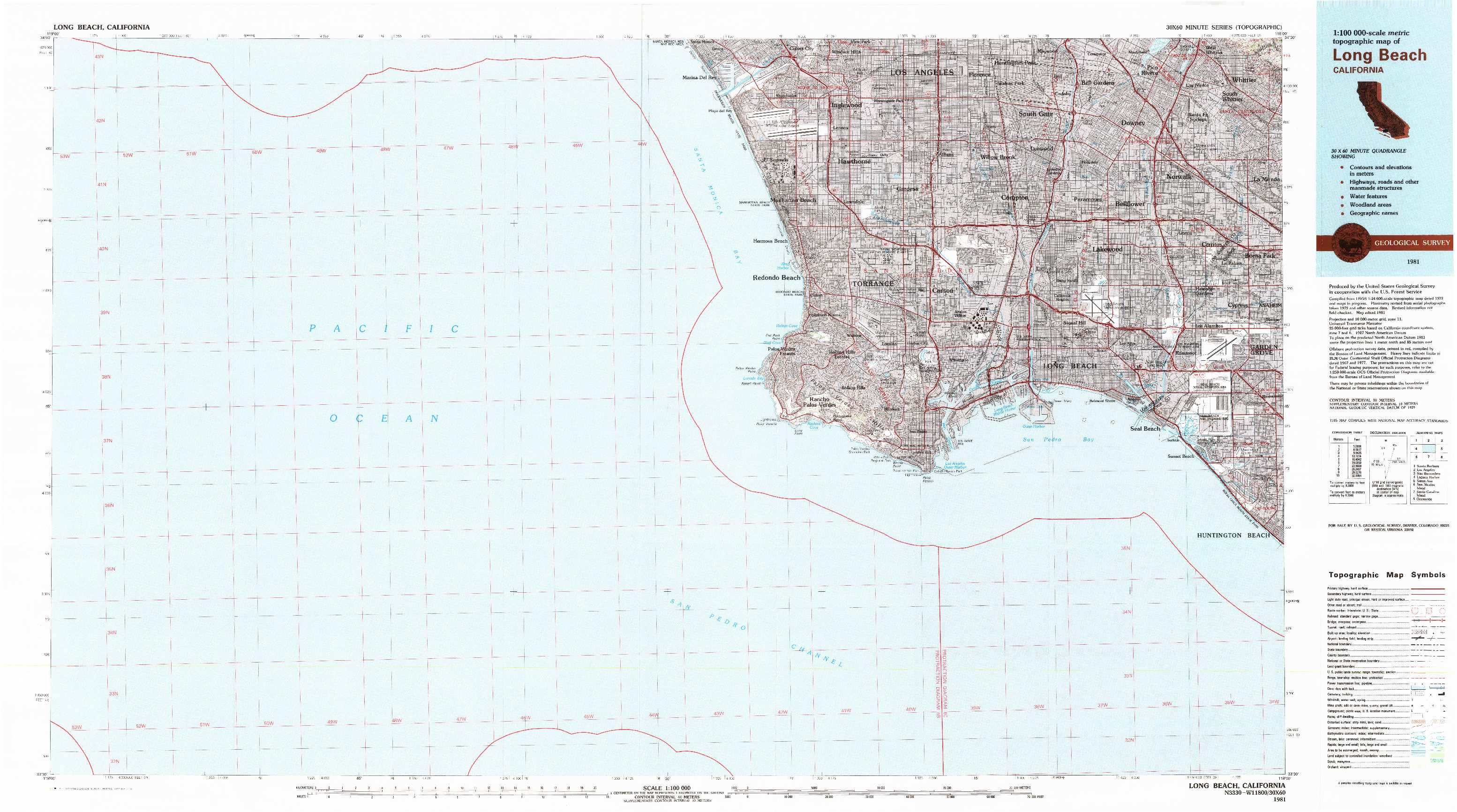 USGS 1:100000-SCALE QUADRANGLE FOR LONG BEACH, CA 1981