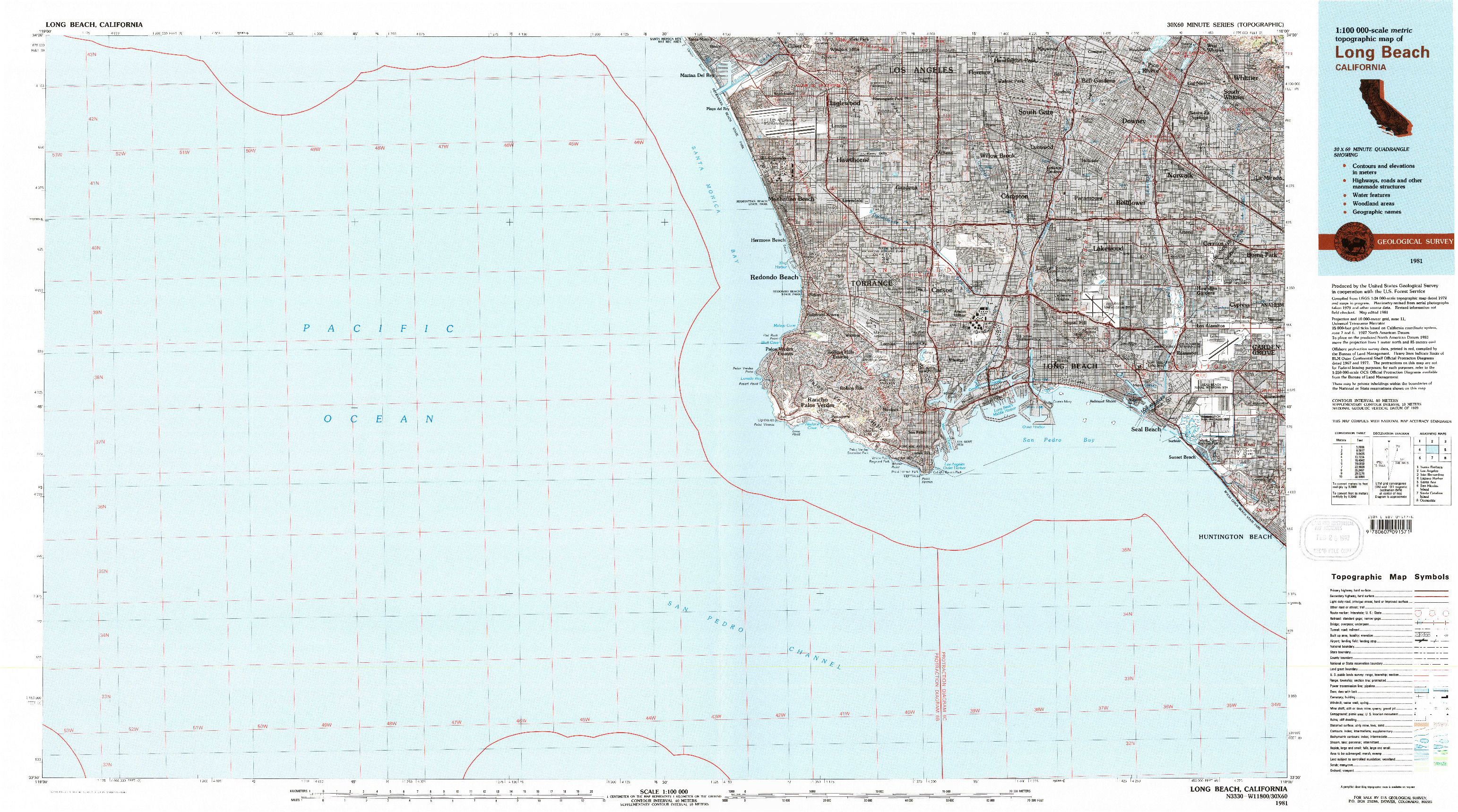 USGS 1:100000-SCALE QUADRANGLE FOR LONG BEACH, CA 1981