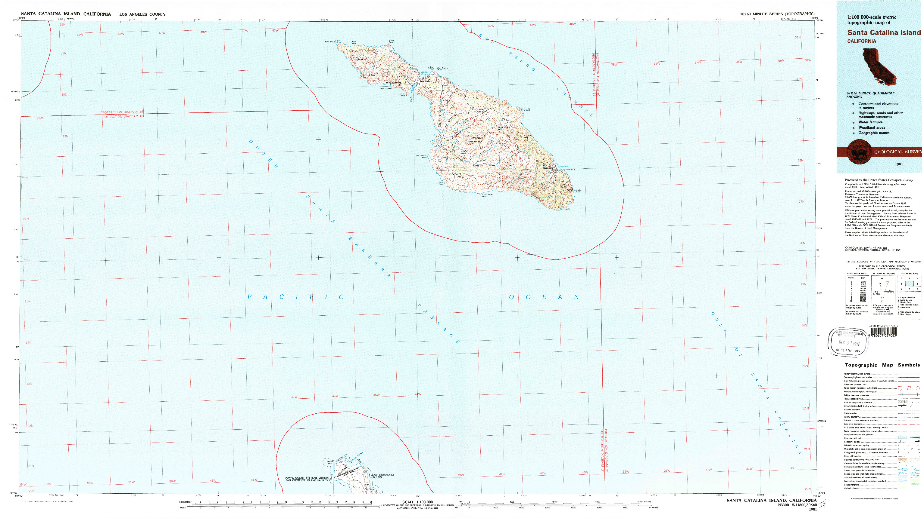 USGS 1:100000-SCALE QUADRANGLE FOR SANTA CATALINA ISLAND, CA 1981