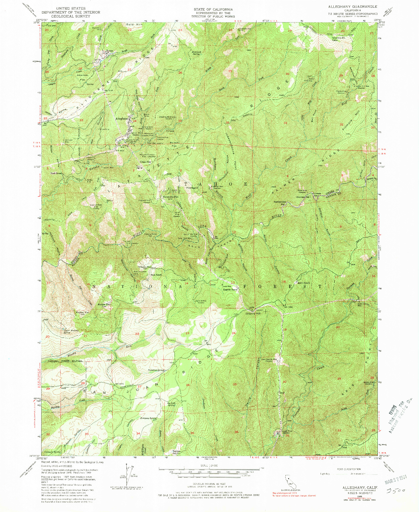 USGS 1:24000-SCALE QUADRANGLE FOR ALLEGHANY, CA 1949
