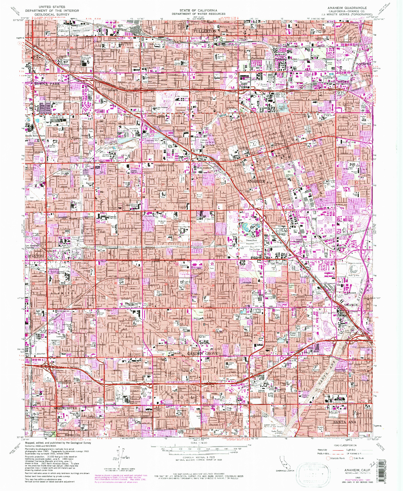 USGS 1:24000-SCALE QUADRANGLE FOR ANAHEIM, CA 1965