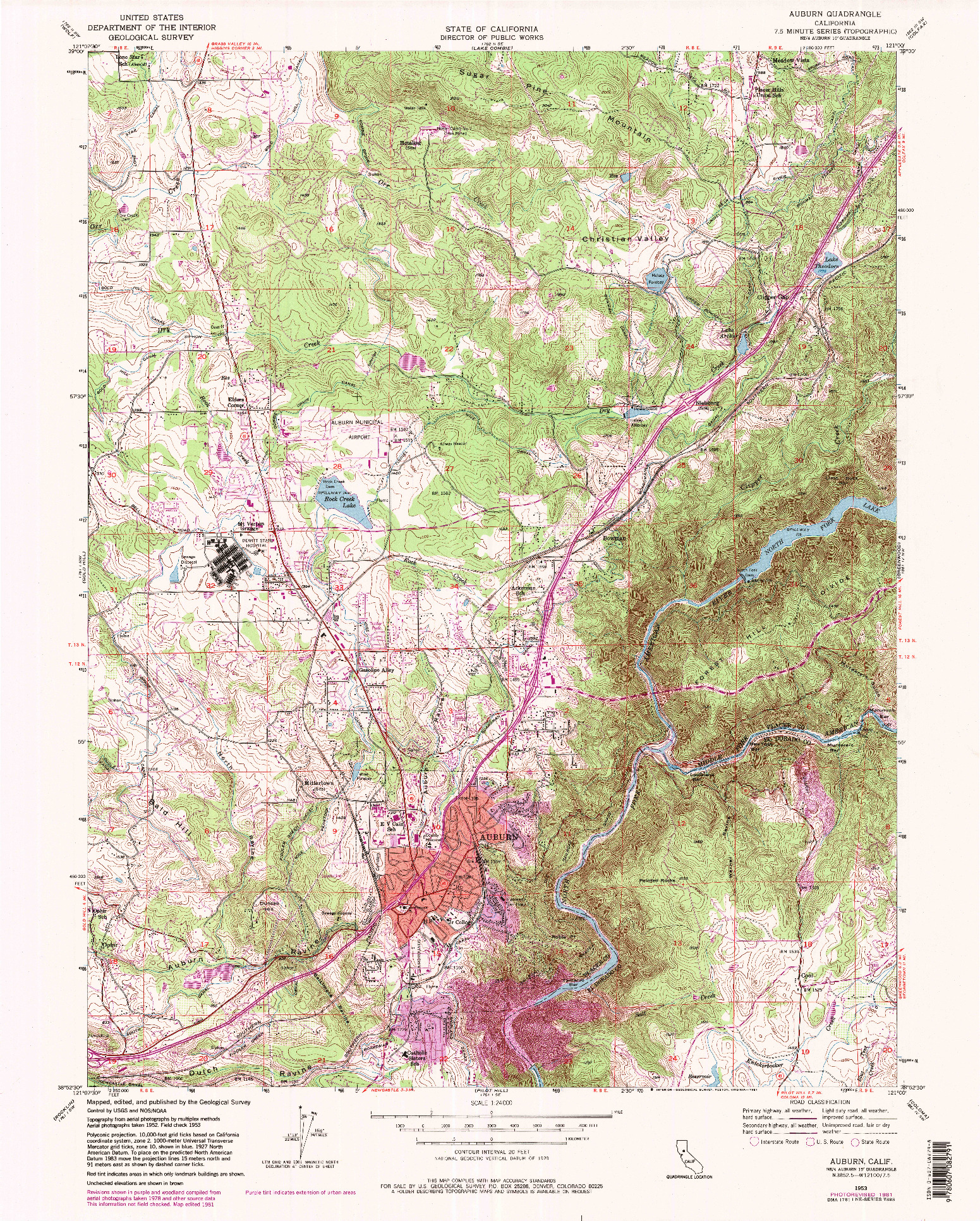 USGS 1:24000-SCALE QUADRANGLE FOR AUBURN, CA 1953