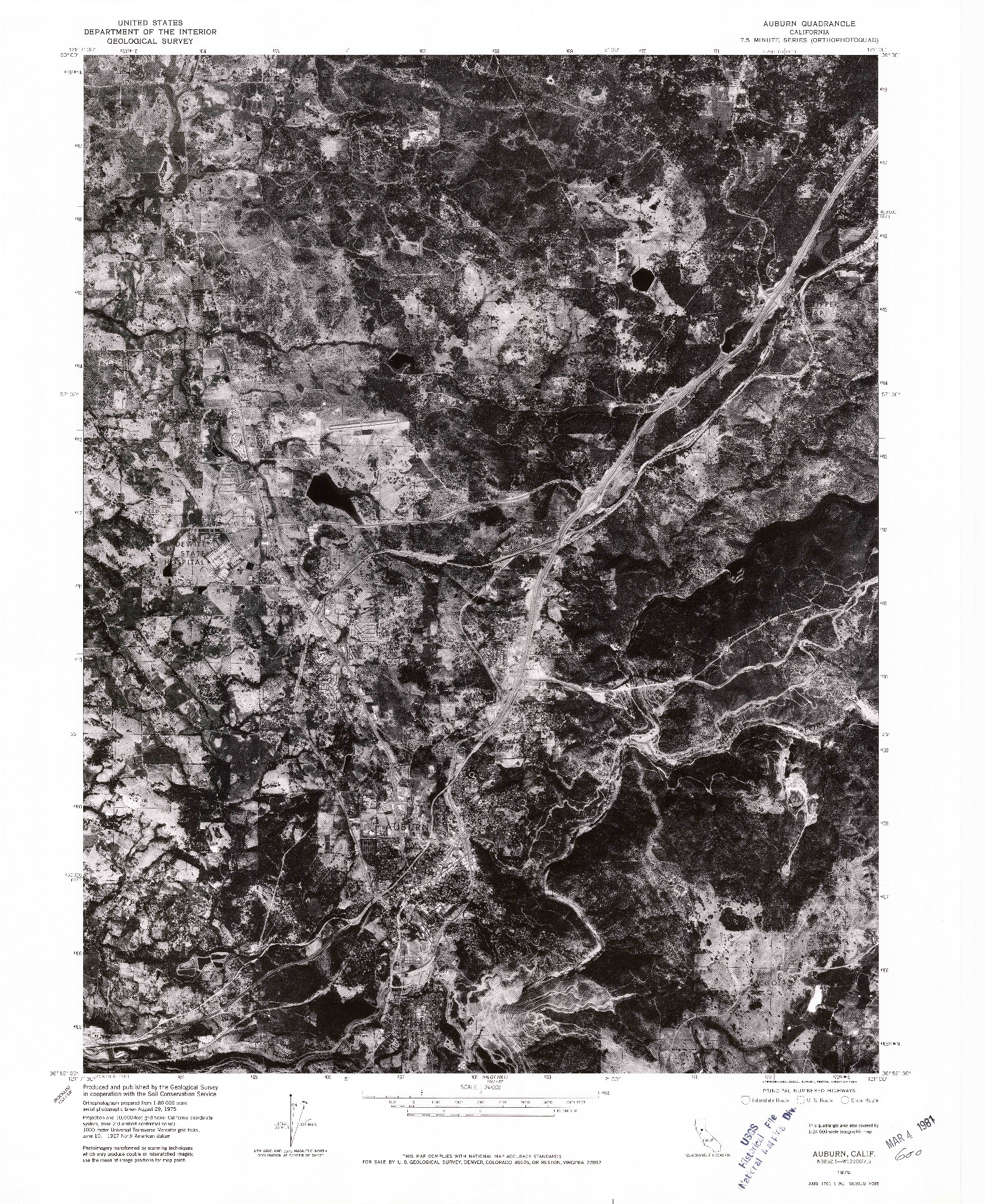 USGS 1:24000-SCALE QUADRANGLE FOR AUBURN, CA 1975