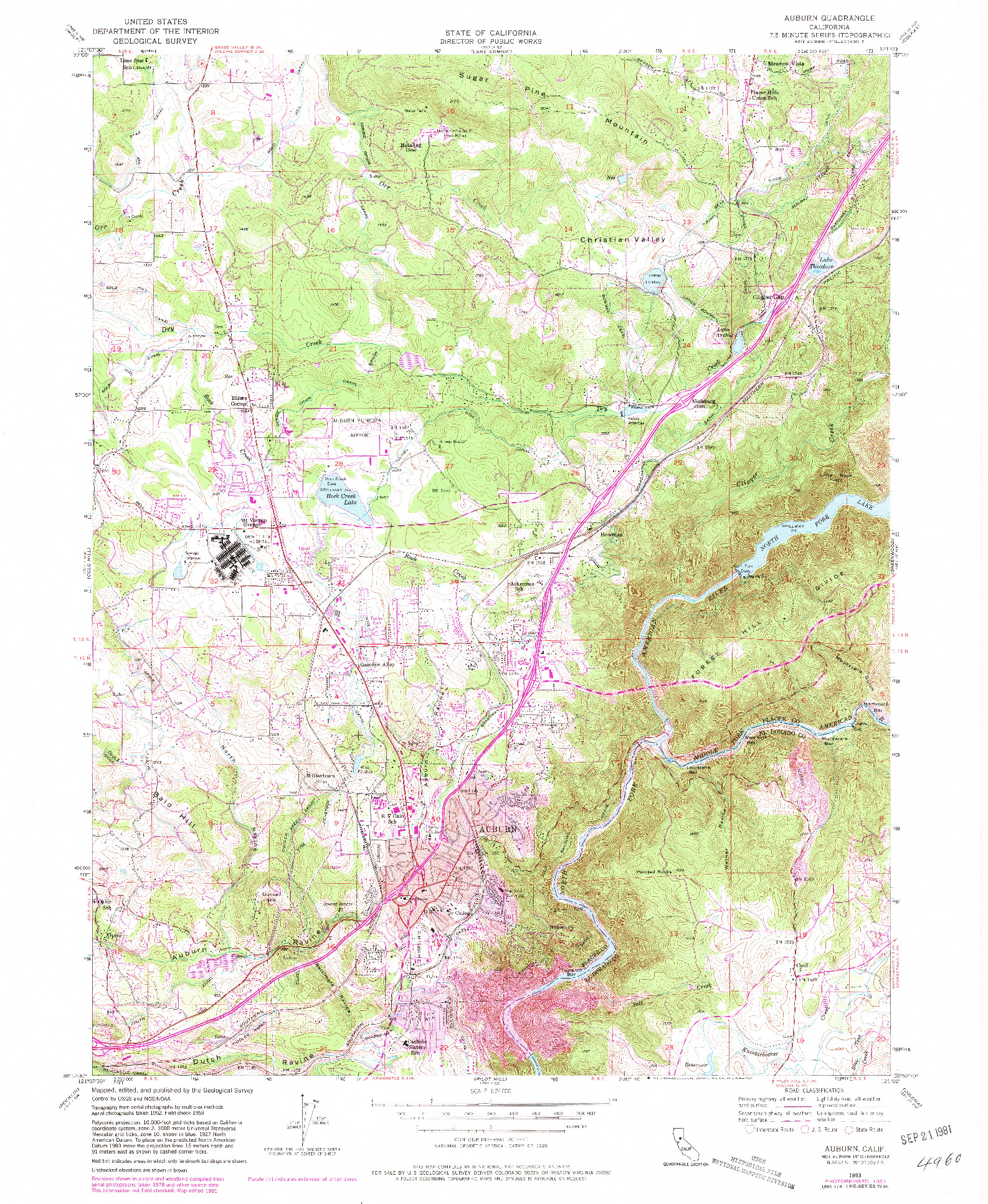 USGS 1:24000-SCALE QUADRANGLE FOR AUBURN, CA 1953