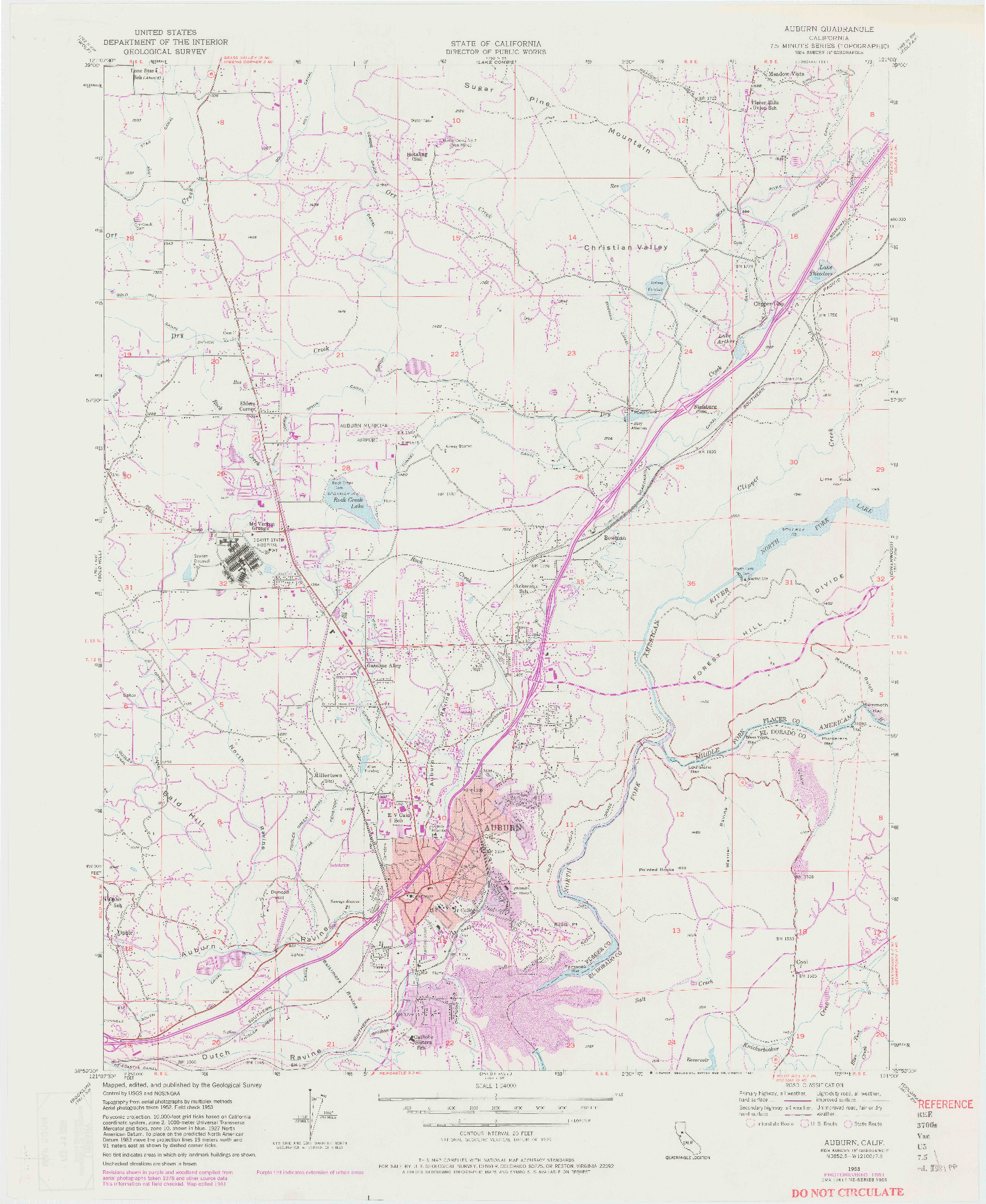 USGS 1:24000-SCALE QUADRANGLE FOR AUBURN, CA 1953