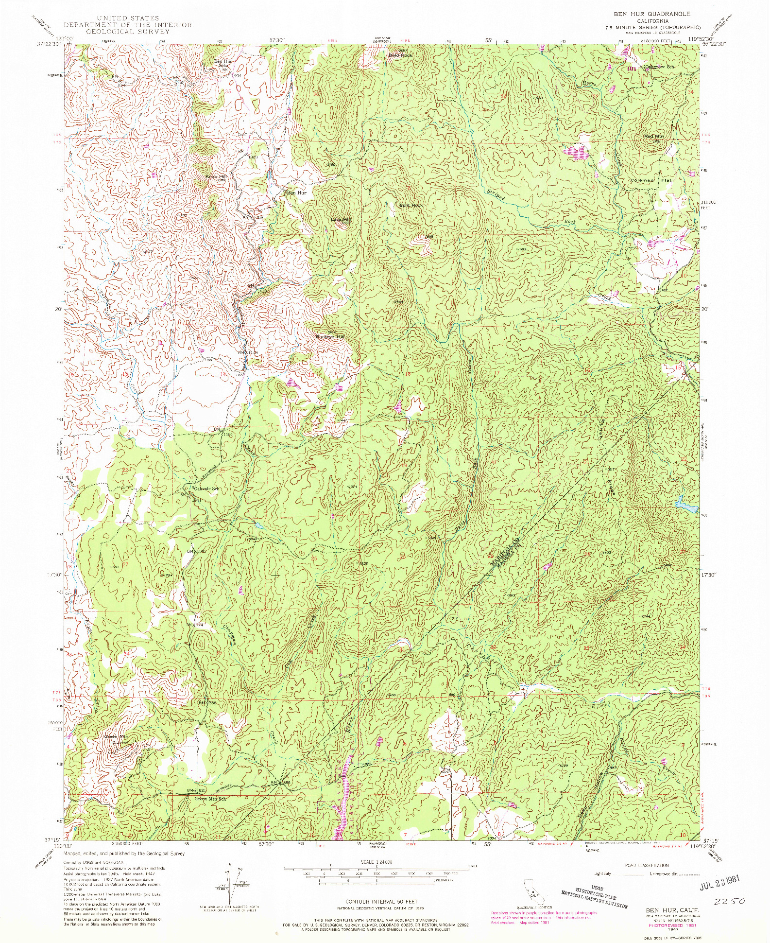 USGS 1:24000-SCALE QUADRANGLE FOR BEN HUR, CA 1947