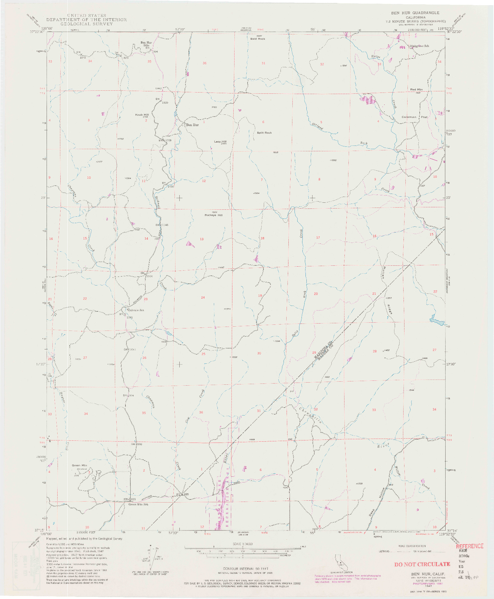 USGS 1:24000-SCALE QUADRANGLE FOR BEN HUR, CA 1947