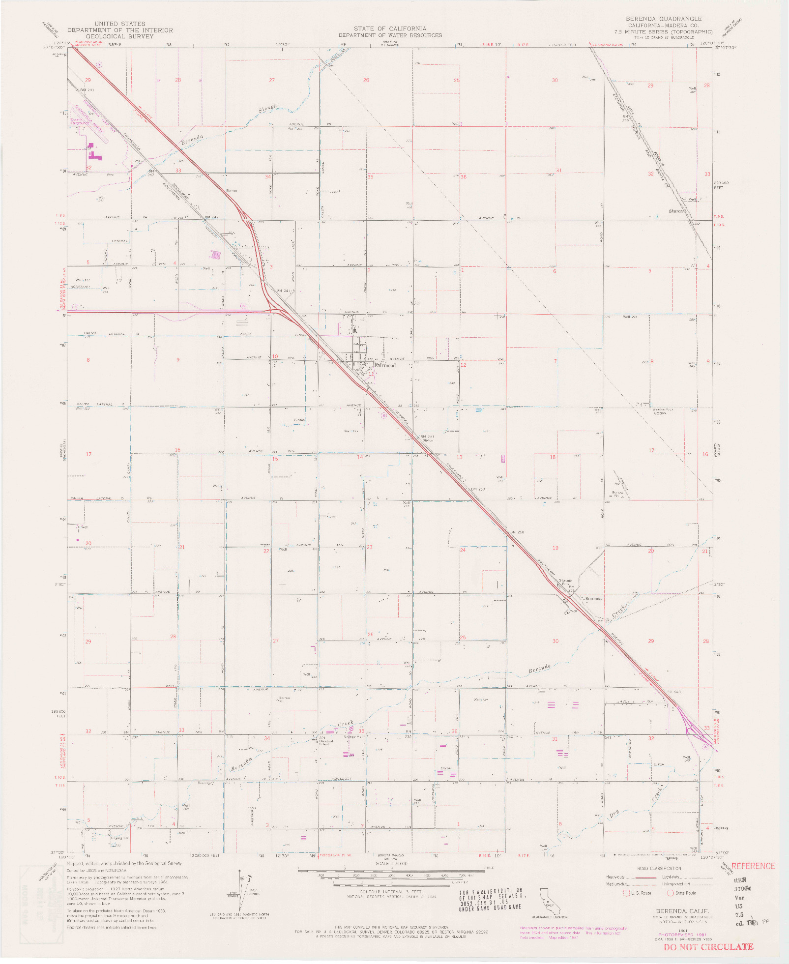 USGS 1:24000-SCALE QUADRANGLE FOR BERENDA, CA 1961