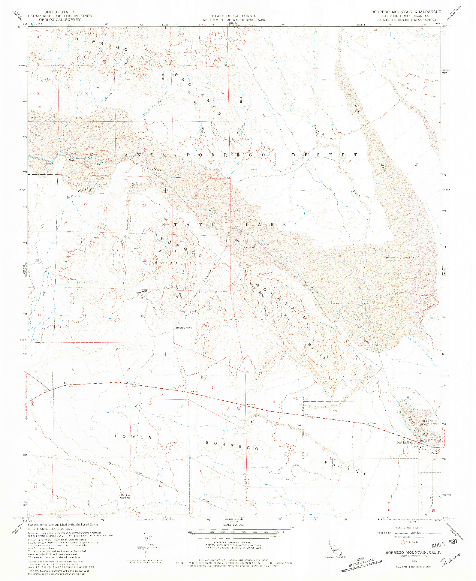 USGS 1:24000-SCALE QUADRANGLE FOR BORREGO MOUNTAIN, CA 1960