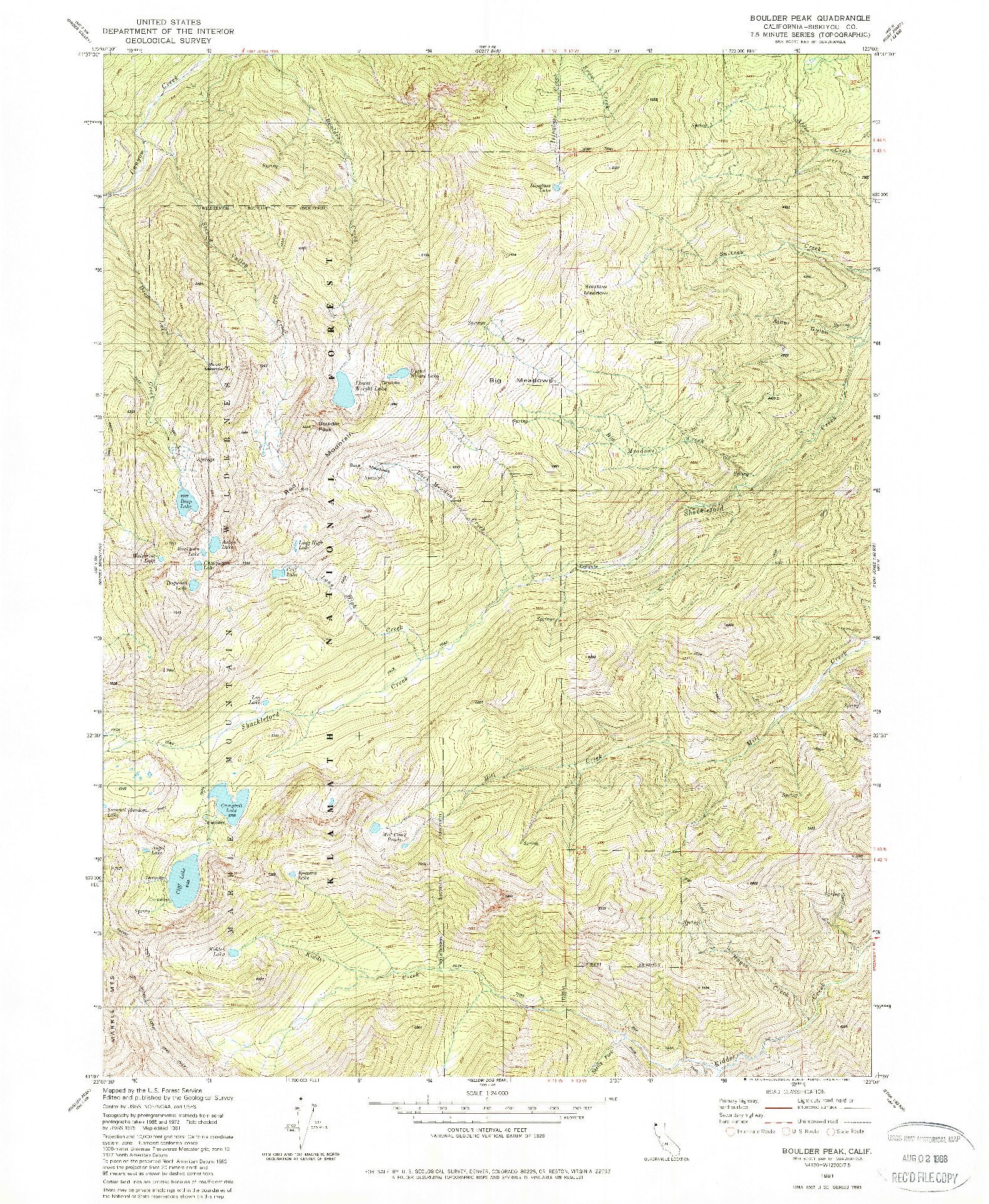 USGS 1:24000-SCALE QUADRANGLE FOR BOULDER PEAK, CA 1981