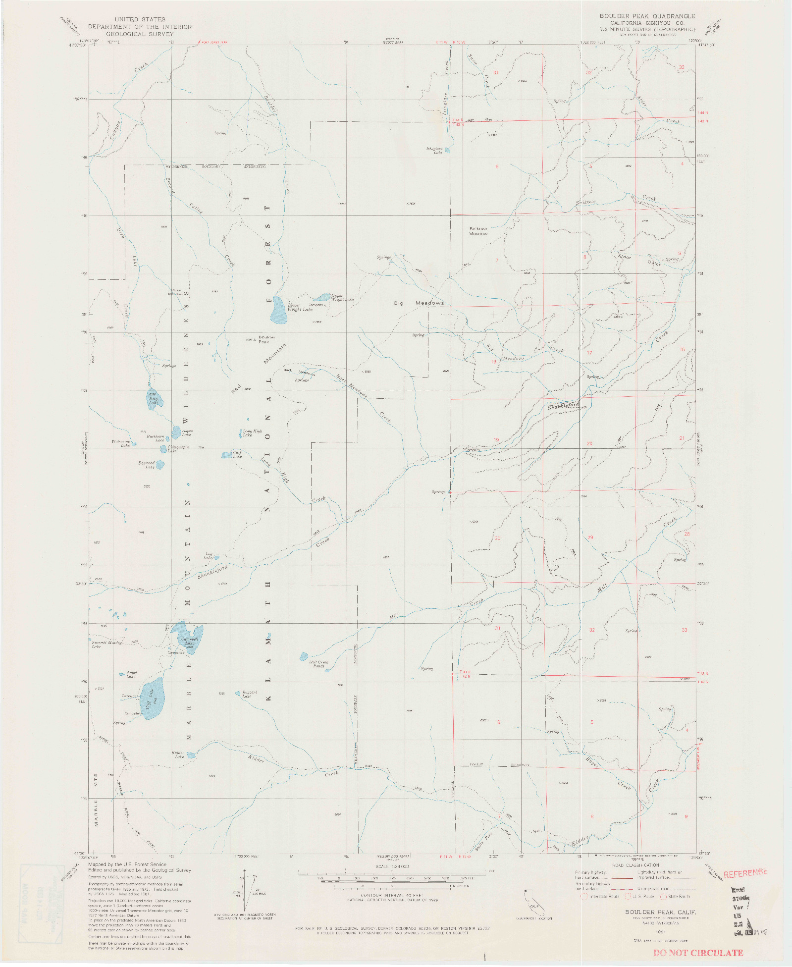 USGS 1:24000-SCALE QUADRANGLE FOR BOULDER PEAK, CA 1981