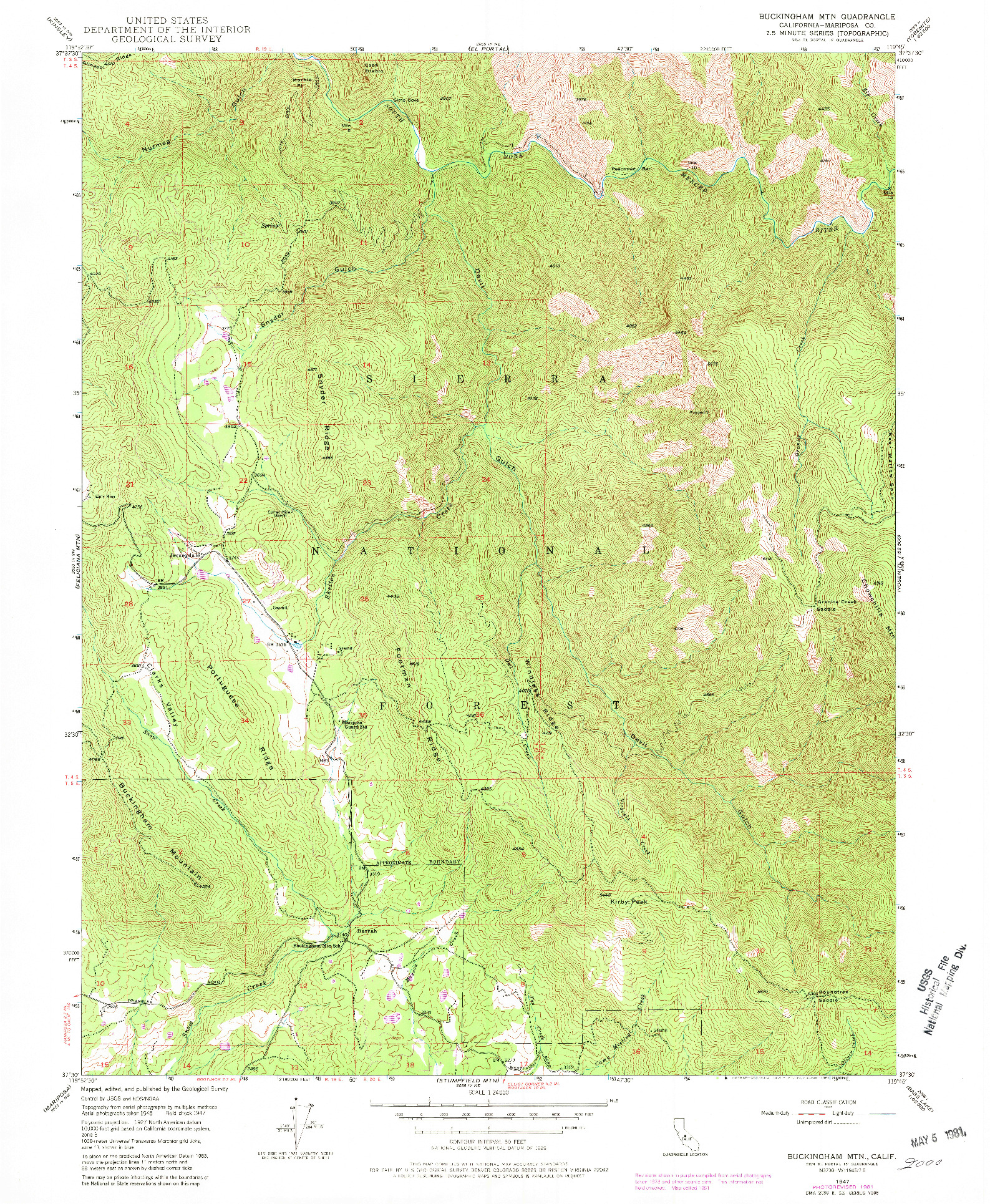 USGS 1:24000-SCALE QUADRANGLE FOR BUCKINGHAM MTN, CA 1947