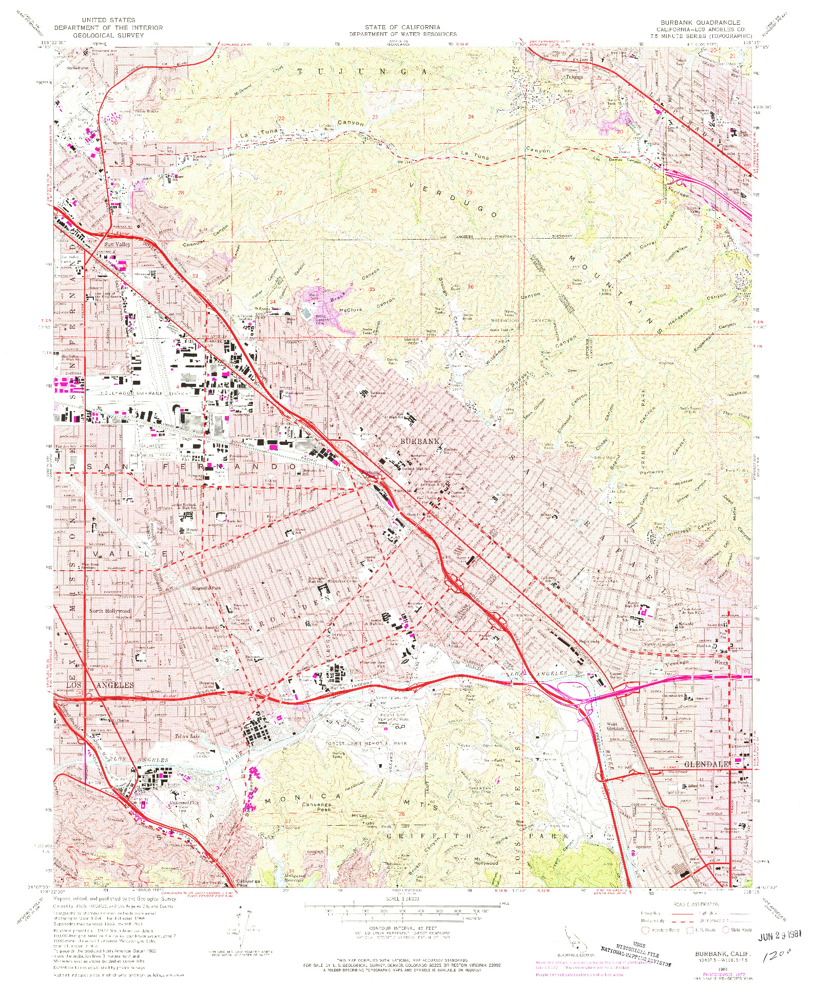 USGS 1:24000-SCALE QUADRANGLE FOR BURBANK, CA 1966