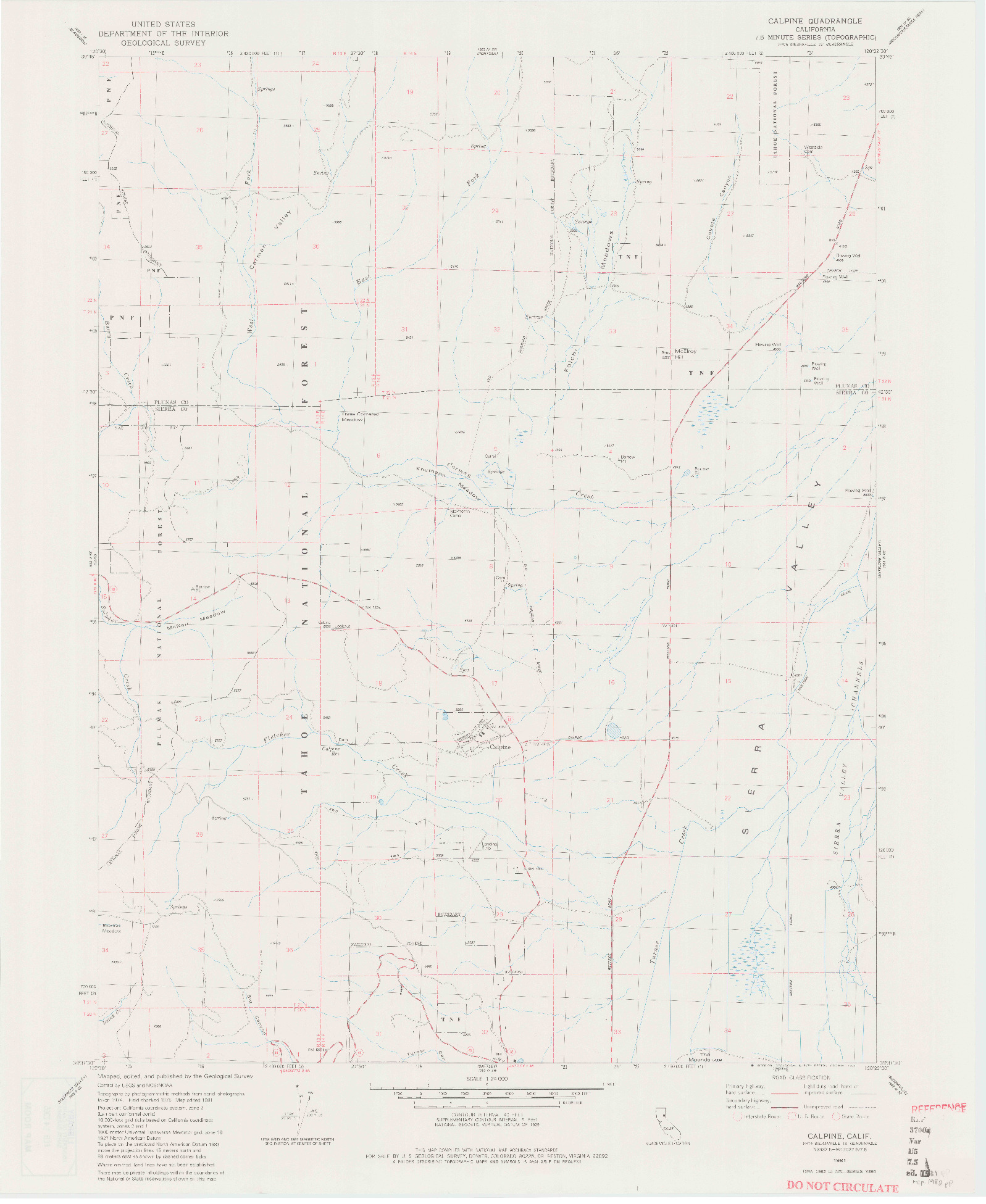 USGS 1:24000-SCALE QUADRANGLE FOR CALPINE, CA 1981