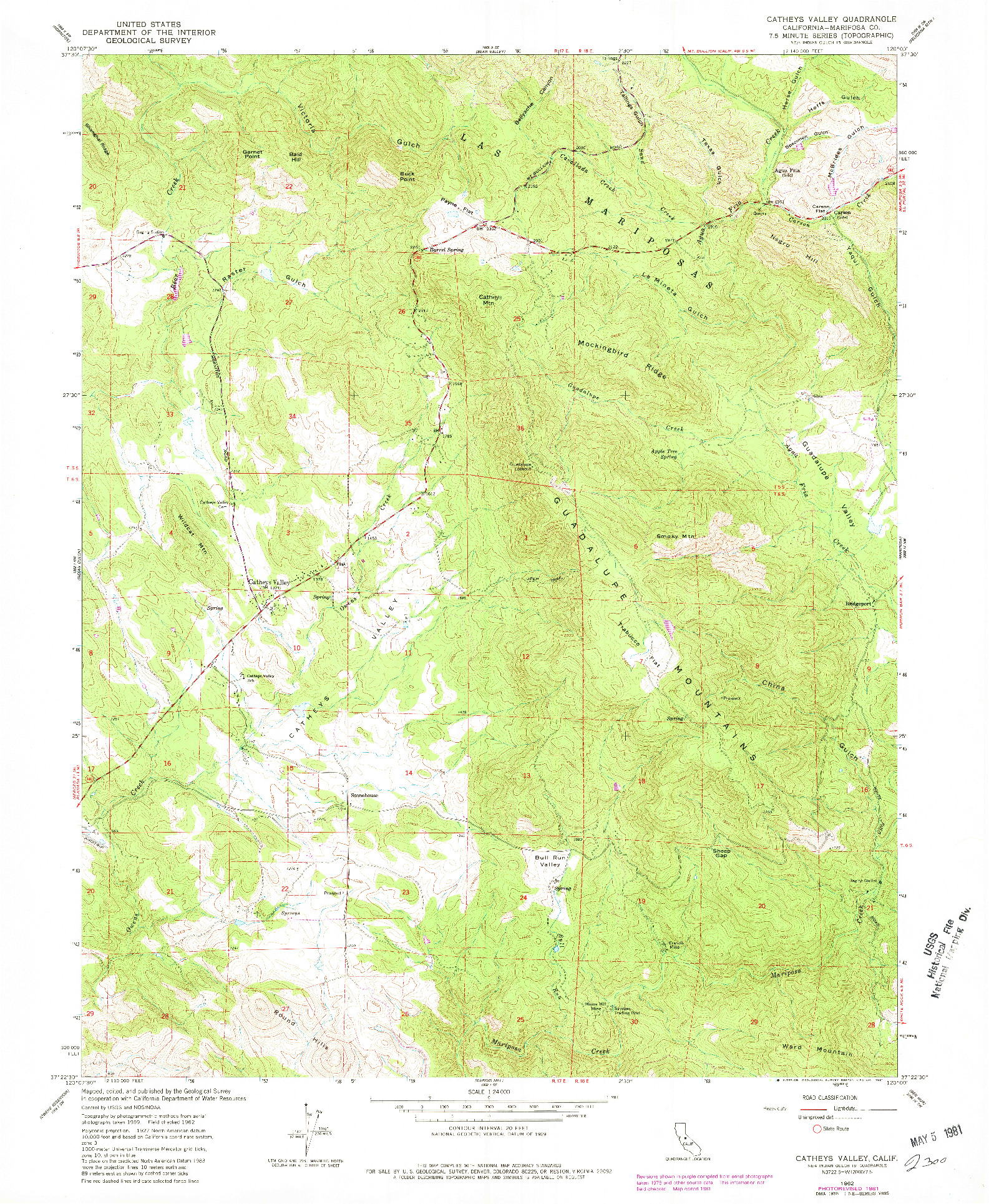 USGS 1:24000-SCALE QUADRANGLE FOR CATHEYS VALLEY, CA 1962