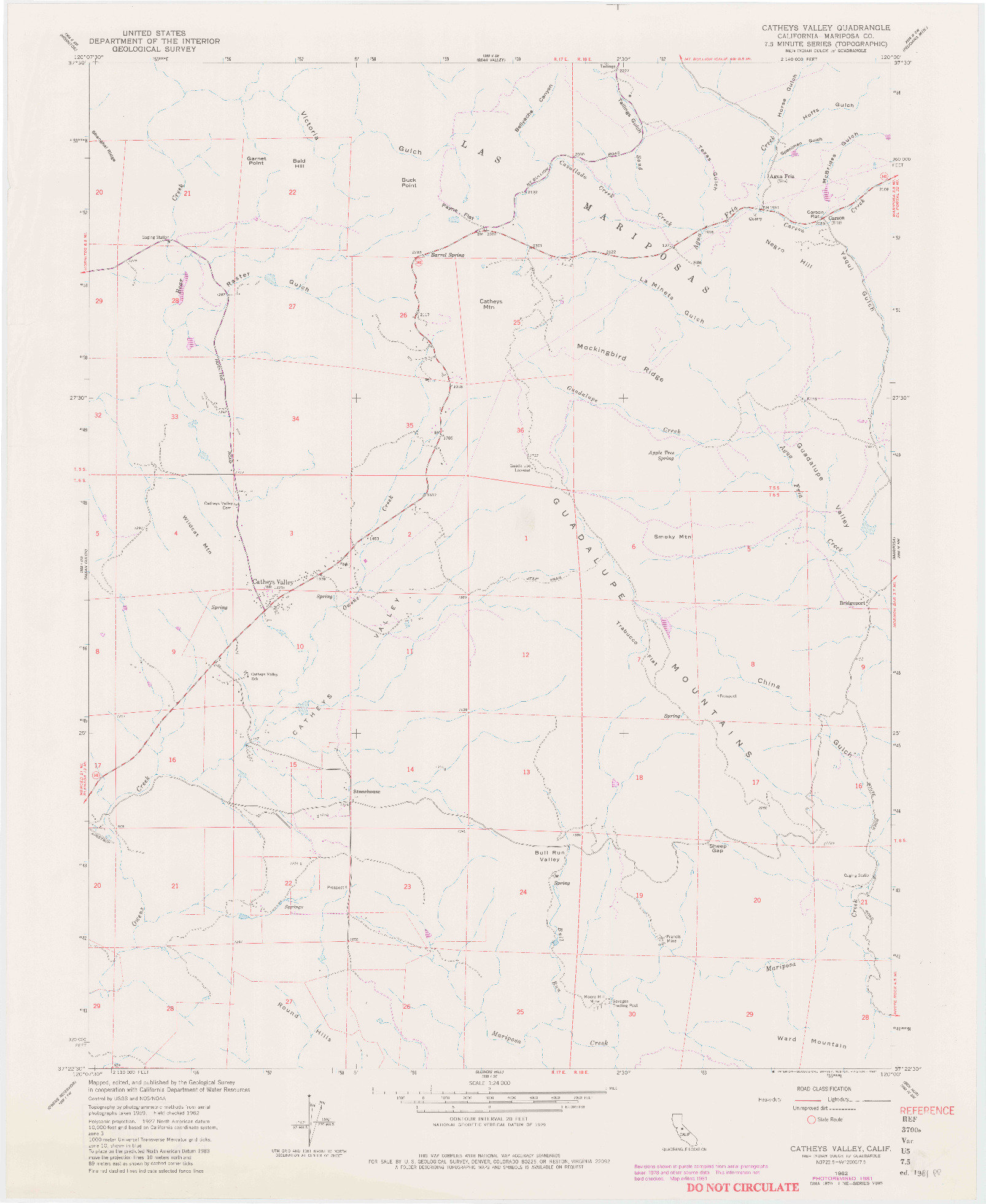 USGS 1:24000-SCALE QUADRANGLE FOR CATHEYS VALLEY, CA 1962