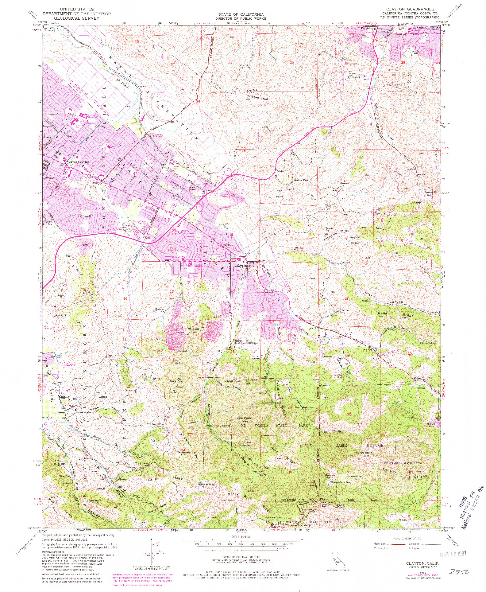 USGS 1:24000-SCALE QUADRANGLE FOR CLAYTON, CA 1953