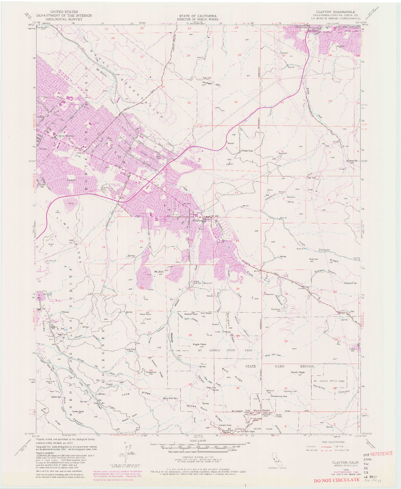 USGS 1:24000-SCALE QUADRANGLE FOR CLAYTON, CA 1953