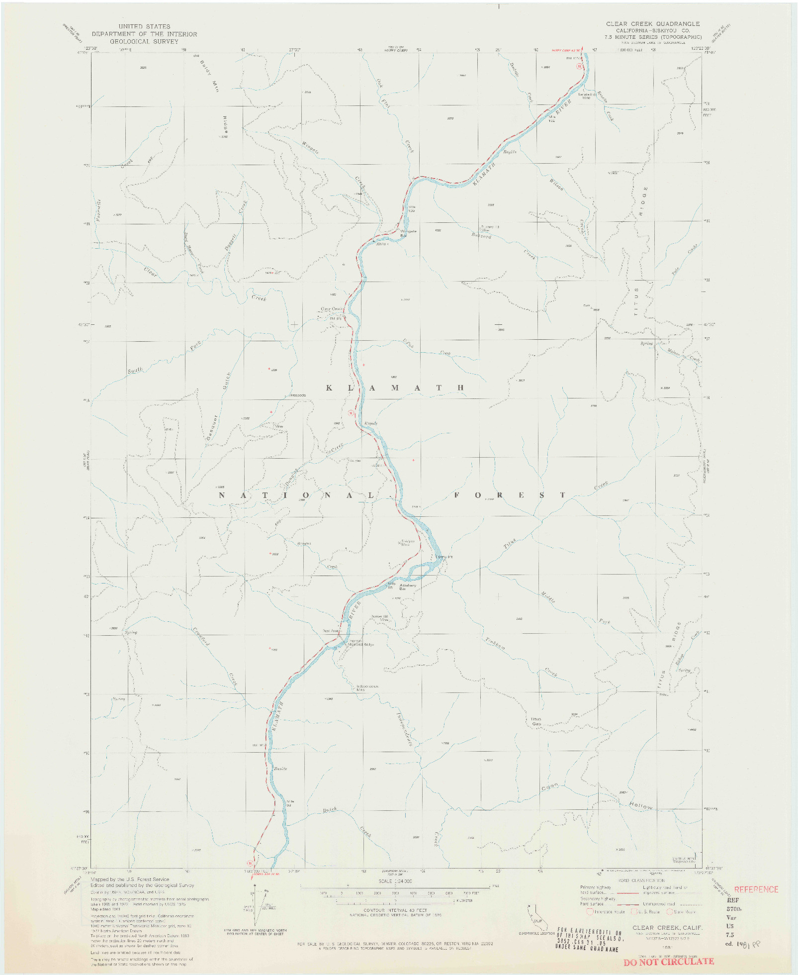 USGS 1:24000-SCALE QUADRANGLE FOR CLEAR CREEK, CA 1981