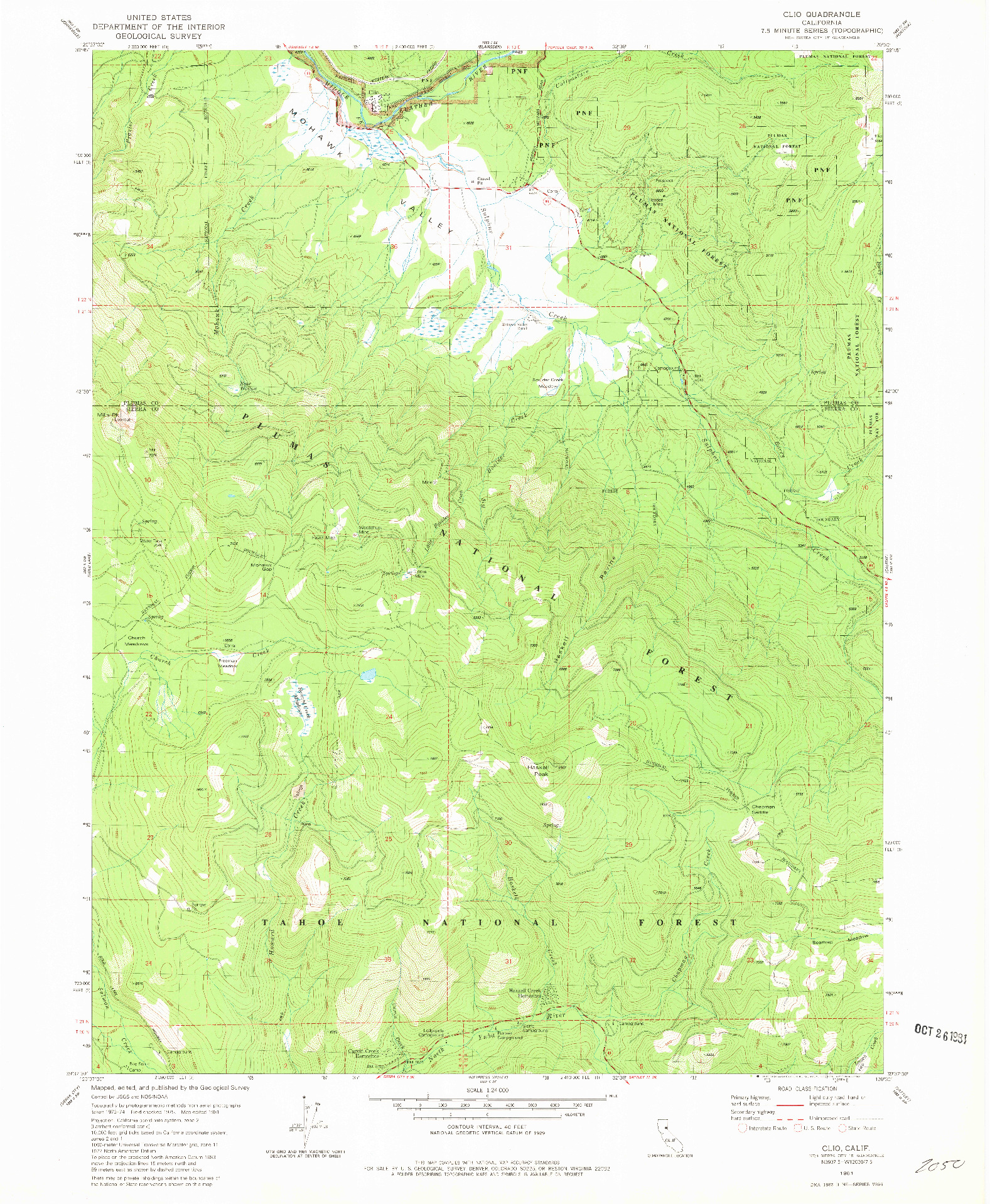 USGS 1:24000-SCALE QUADRANGLE FOR CLIO, CA 1981