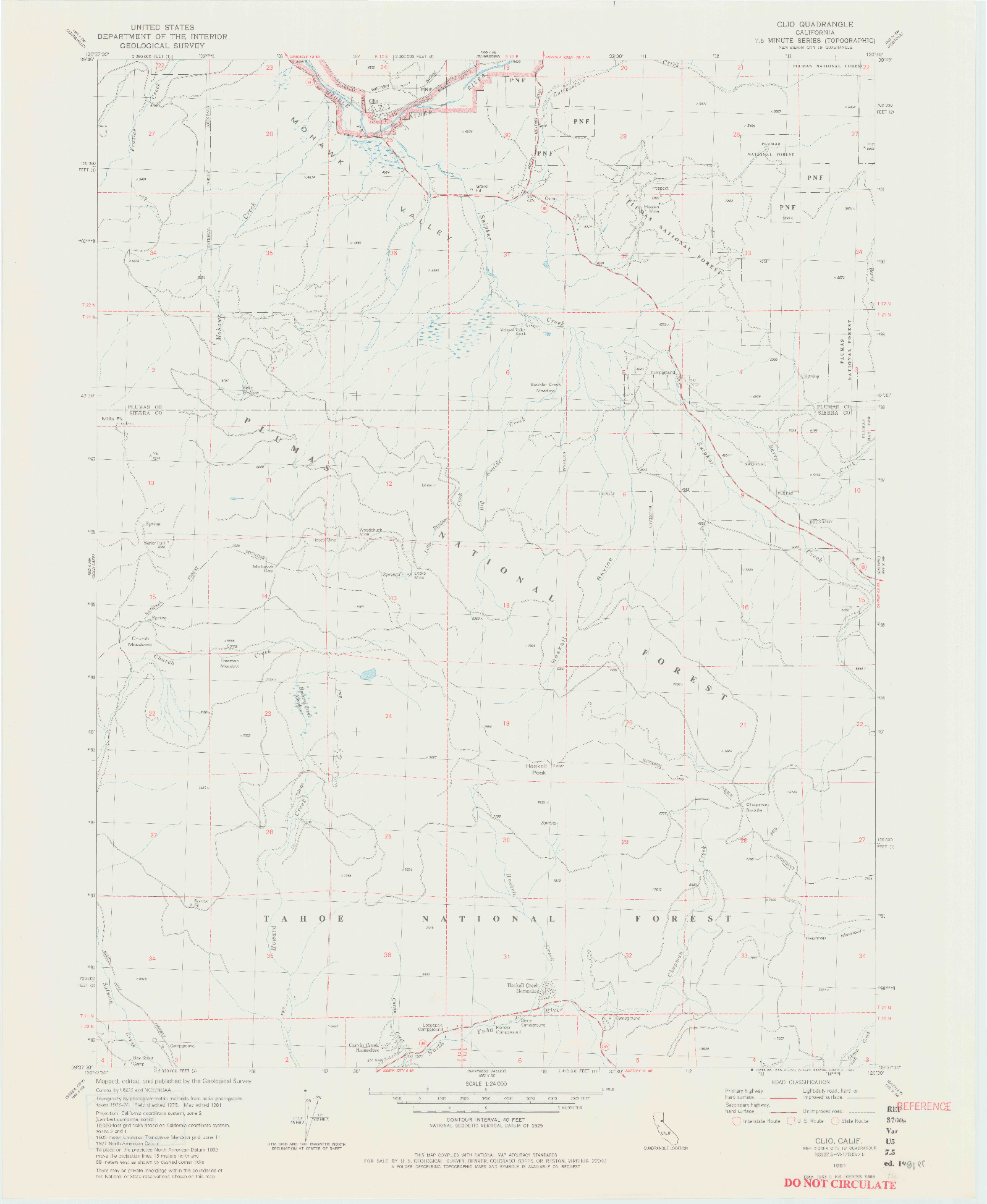 USGS 1:24000-SCALE QUADRANGLE FOR CLIO, CA 1981