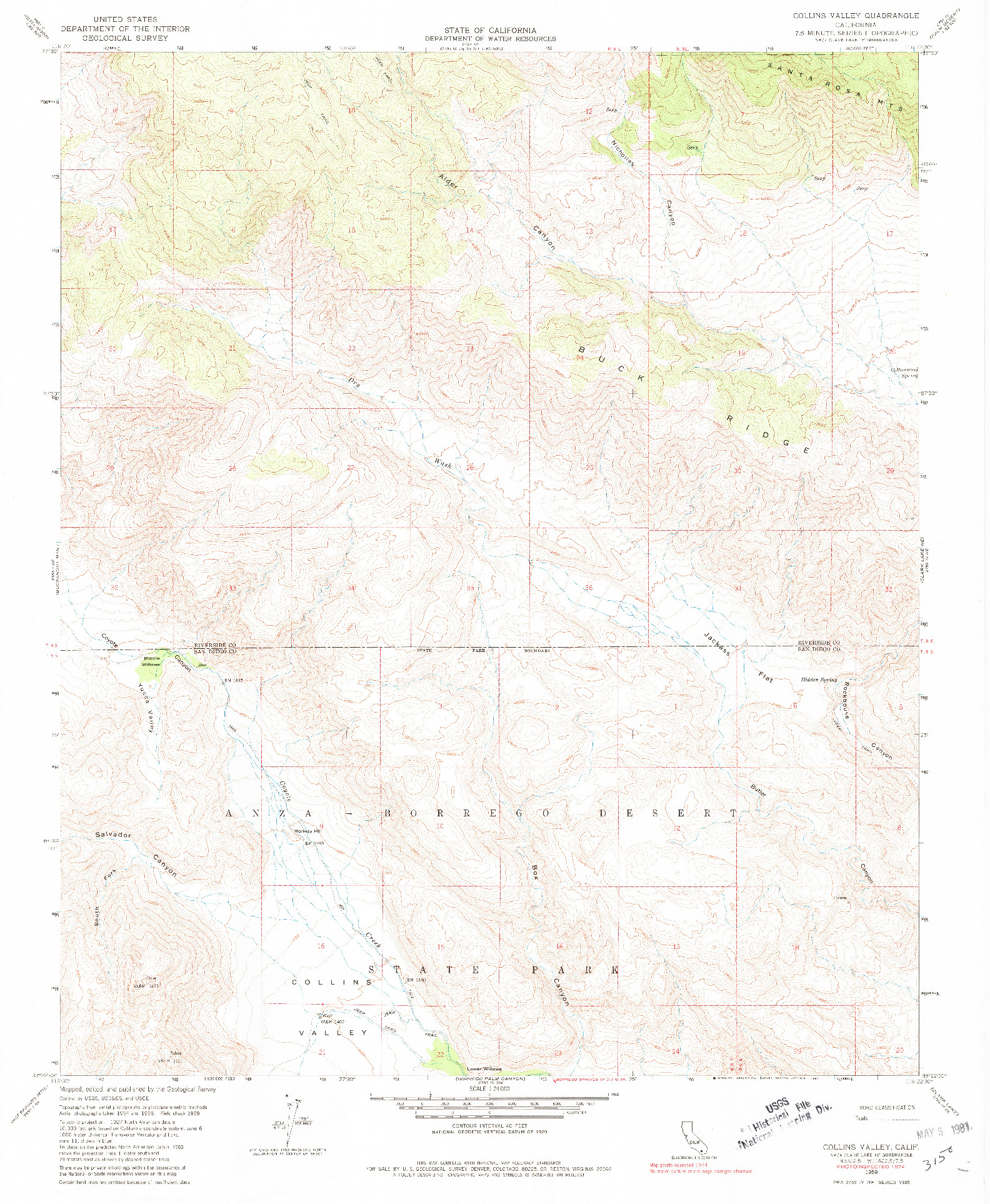 USGS 1:24000-SCALE QUADRANGLE FOR COLLINS VALLEY, CA 1959