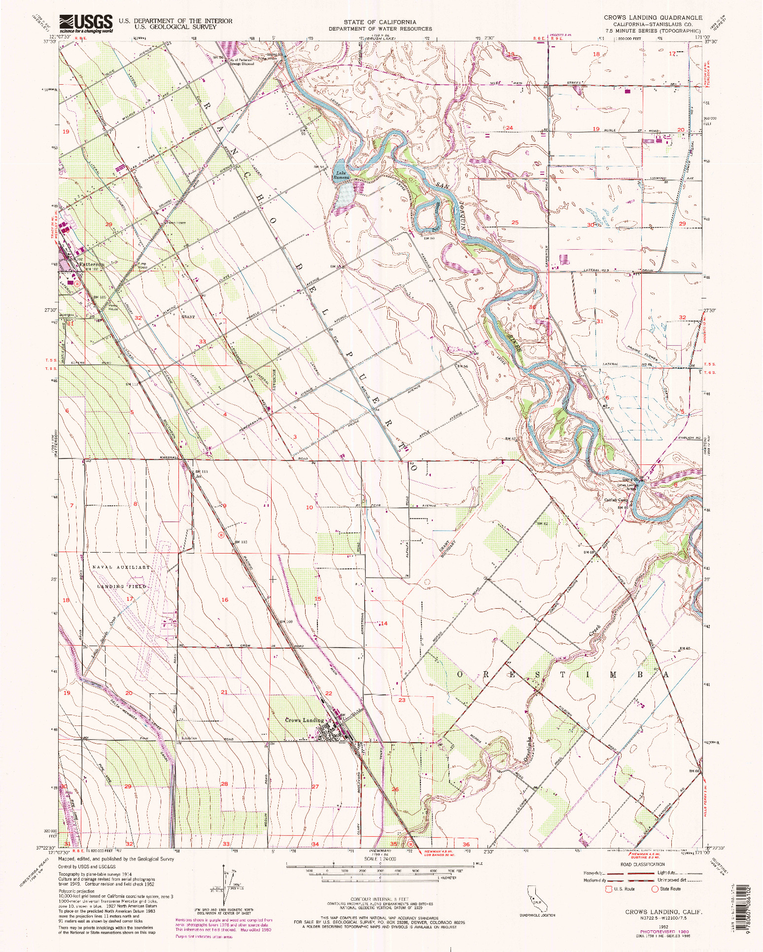 USGS 1:24000-SCALE QUADRANGLE FOR CROWS LANDING, CA 1952