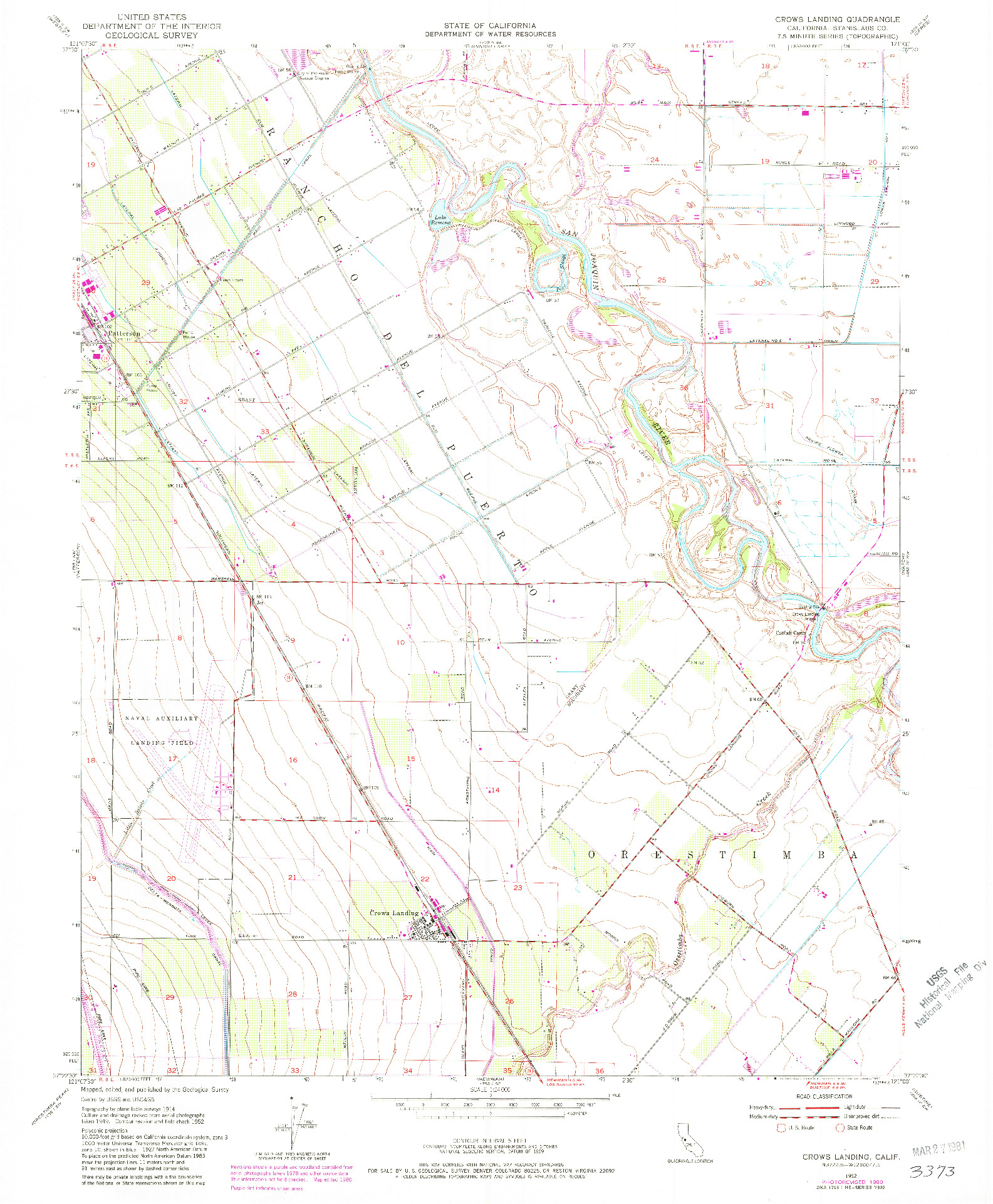 USGS 1:24000-SCALE QUADRANGLE FOR CROWS LANDING, CA 1952