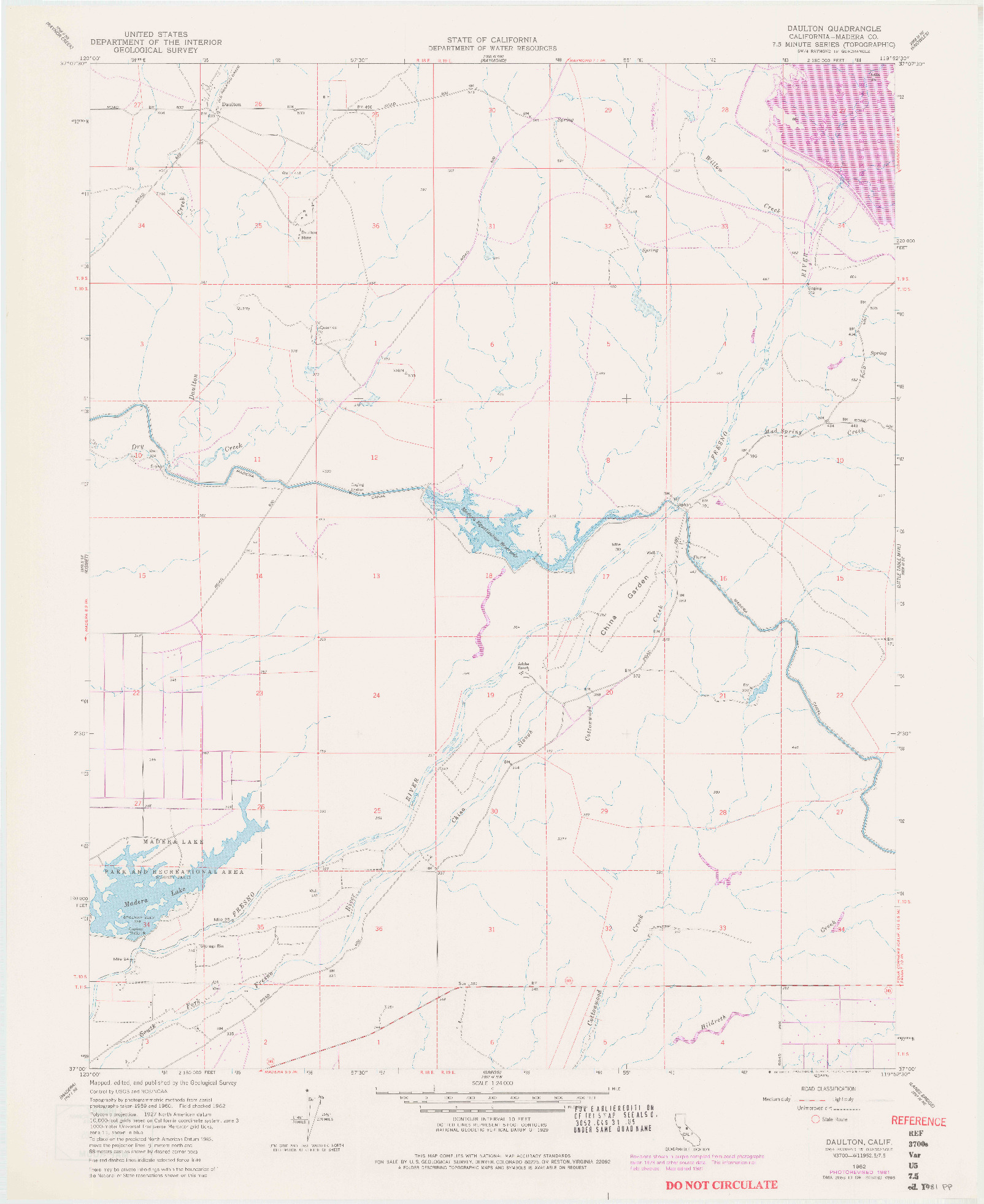 USGS 1:24000-SCALE QUADRANGLE FOR DAULTON, CA 1962