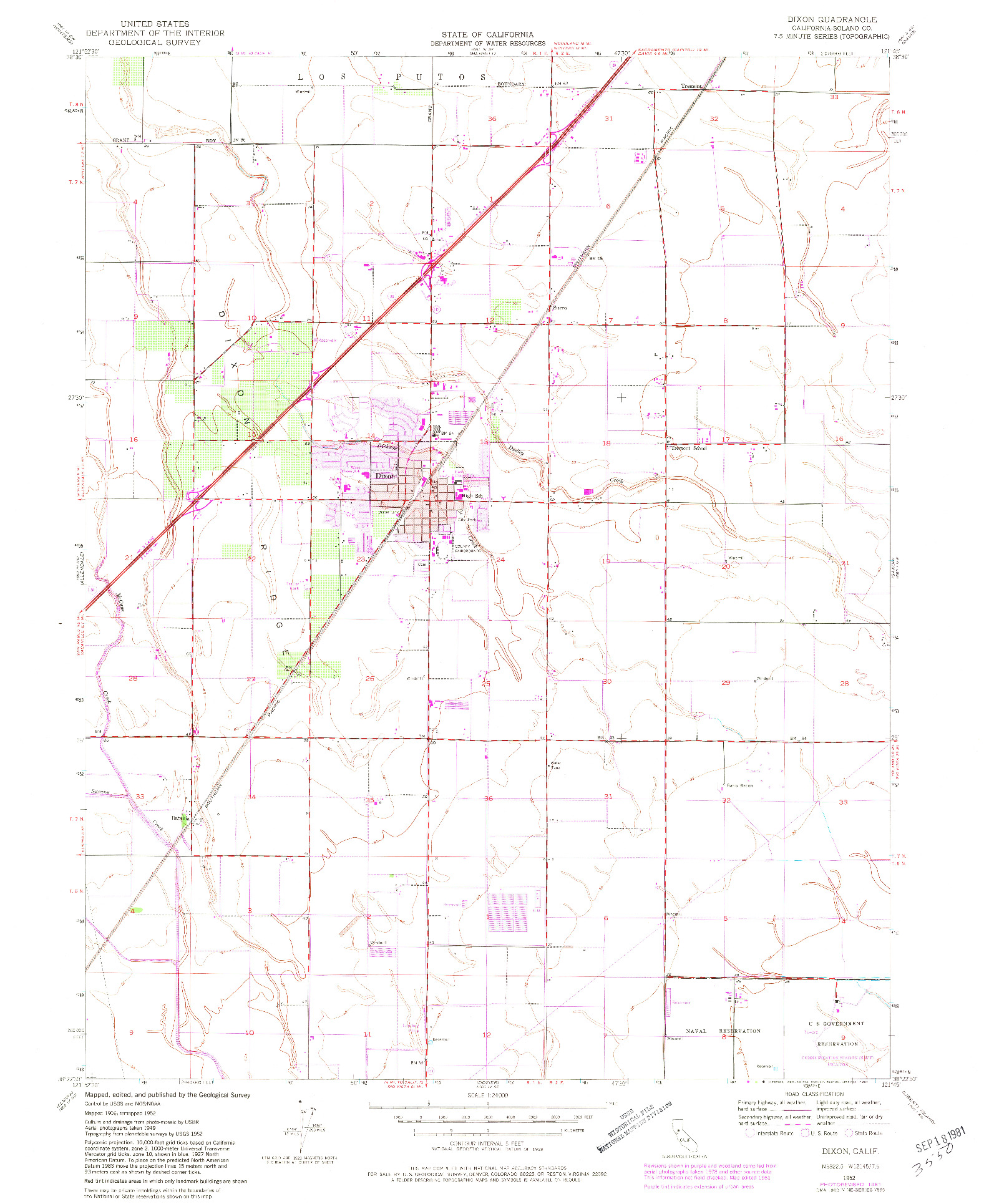 USGS 1:24000-SCALE QUADRANGLE FOR DIXON, CA 1952