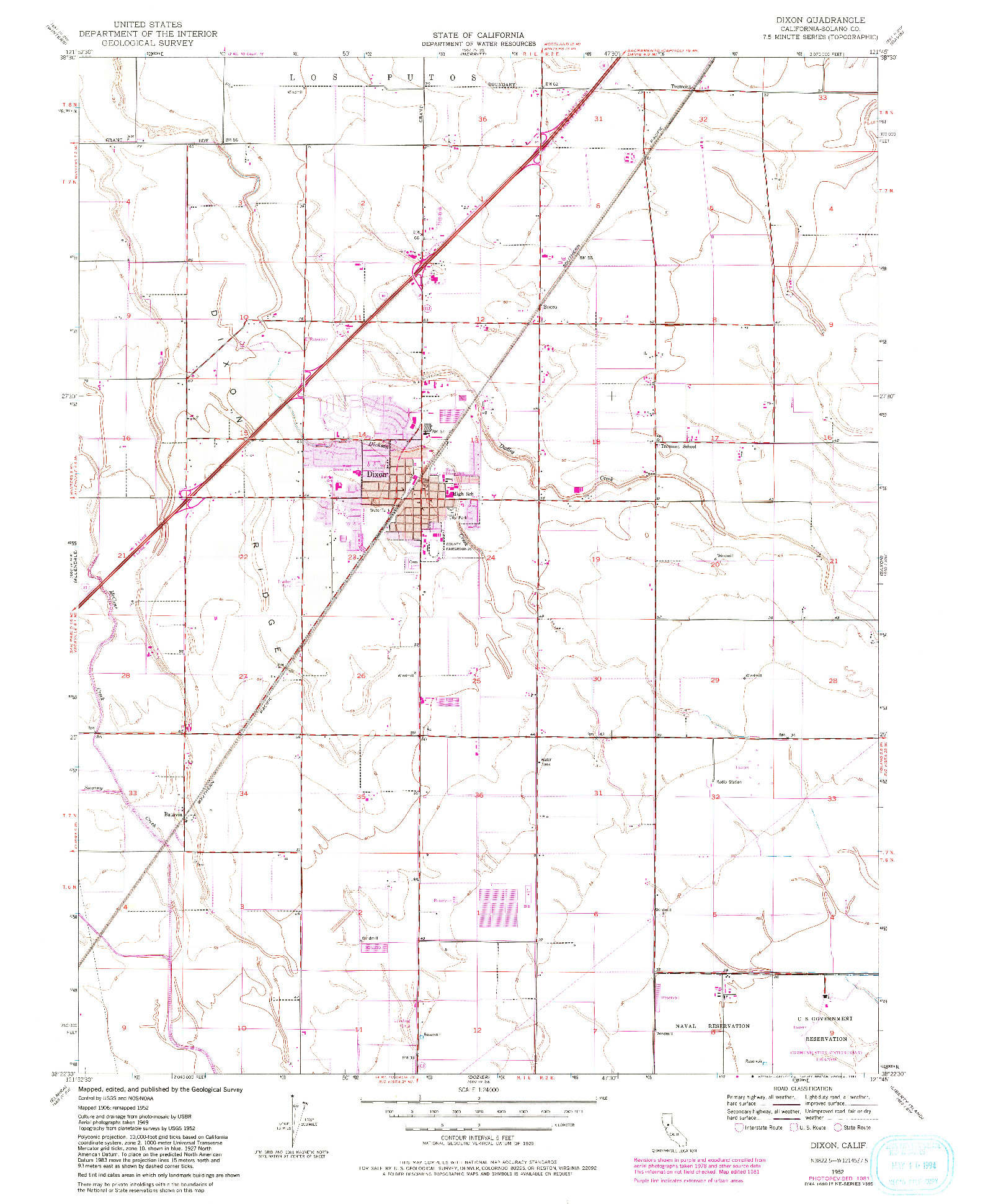 USGS 1:24000-SCALE QUADRANGLE FOR DIXON, CA 1952