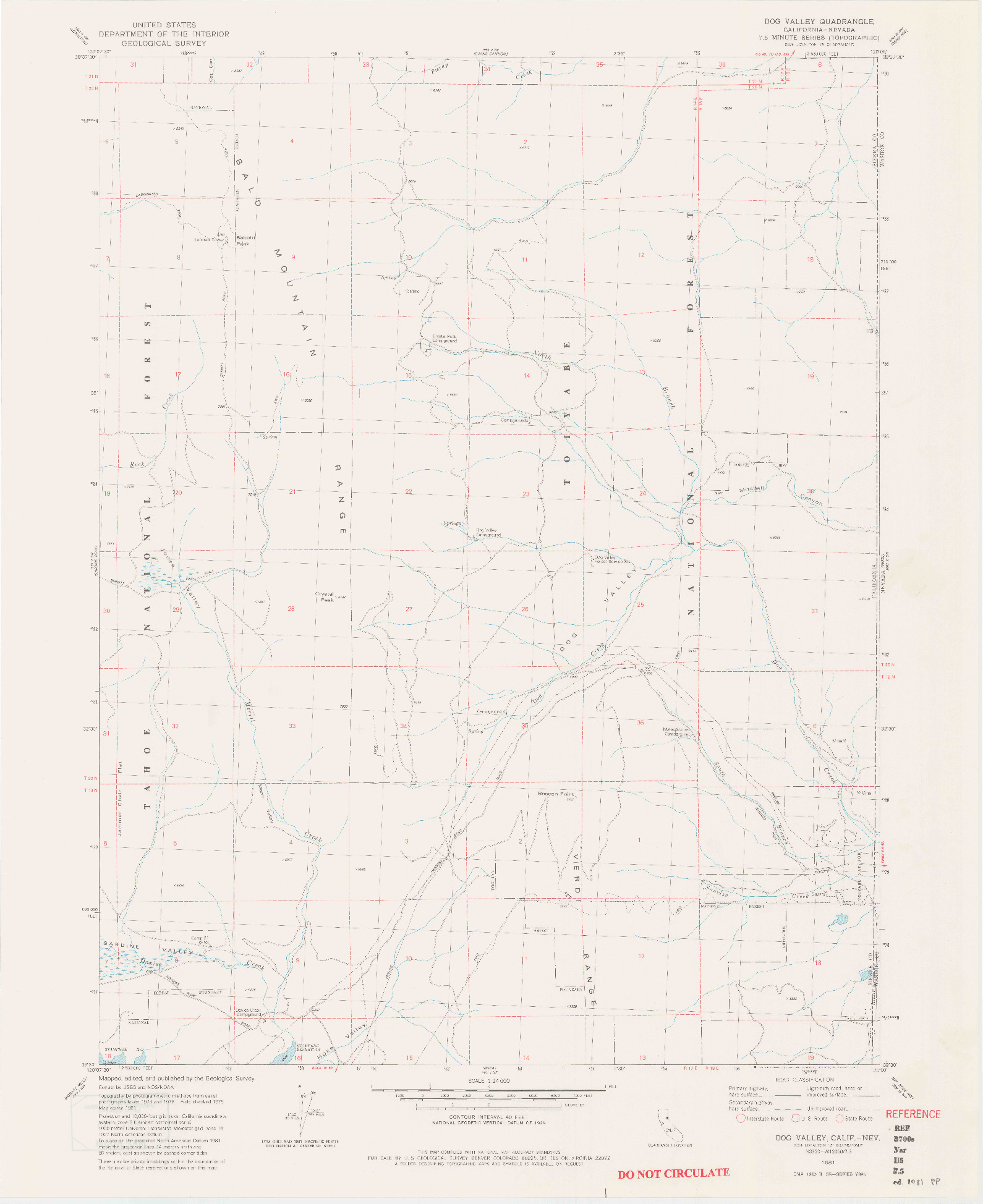 USGS 1:24000-SCALE QUADRANGLE FOR DOG VALLEY, CA 1981