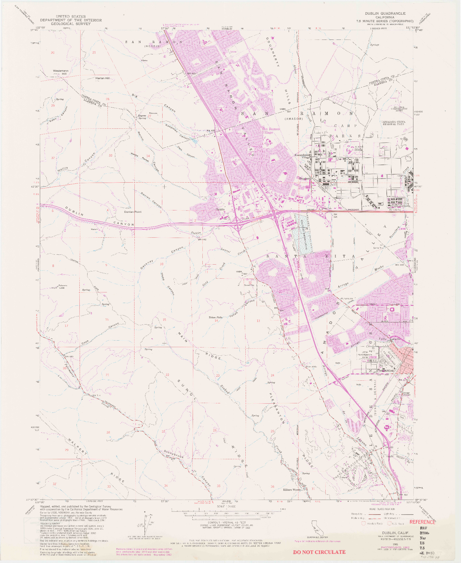 USGS 1:24000-SCALE QUADRANGLE FOR DUBLIN, CA 1961