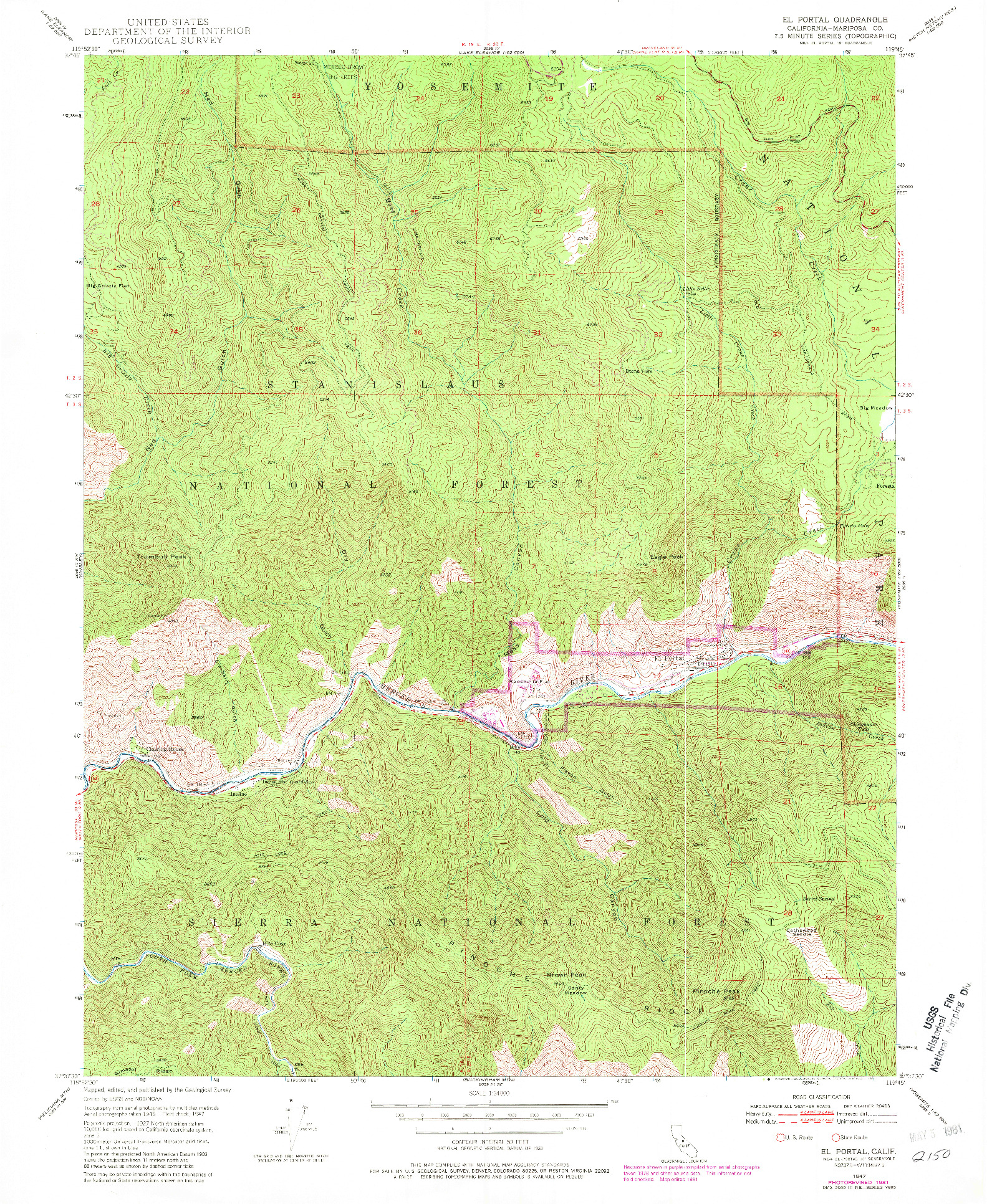 USGS 1:24000-SCALE QUADRANGLE FOR EL PORTAL, CA 1947