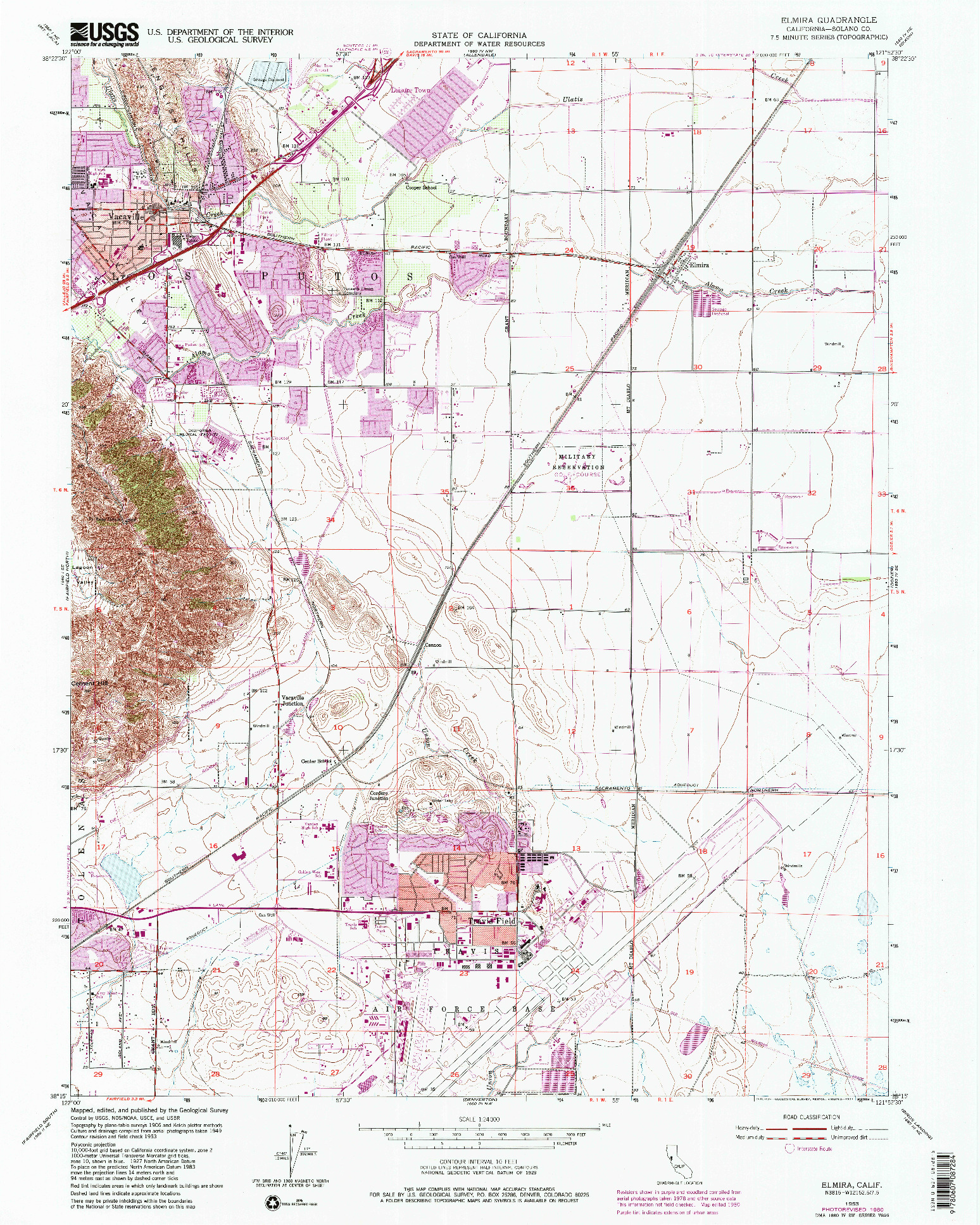 USGS 1:24000-SCALE QUADRANGLE FOR ELMIRA, CA 1953