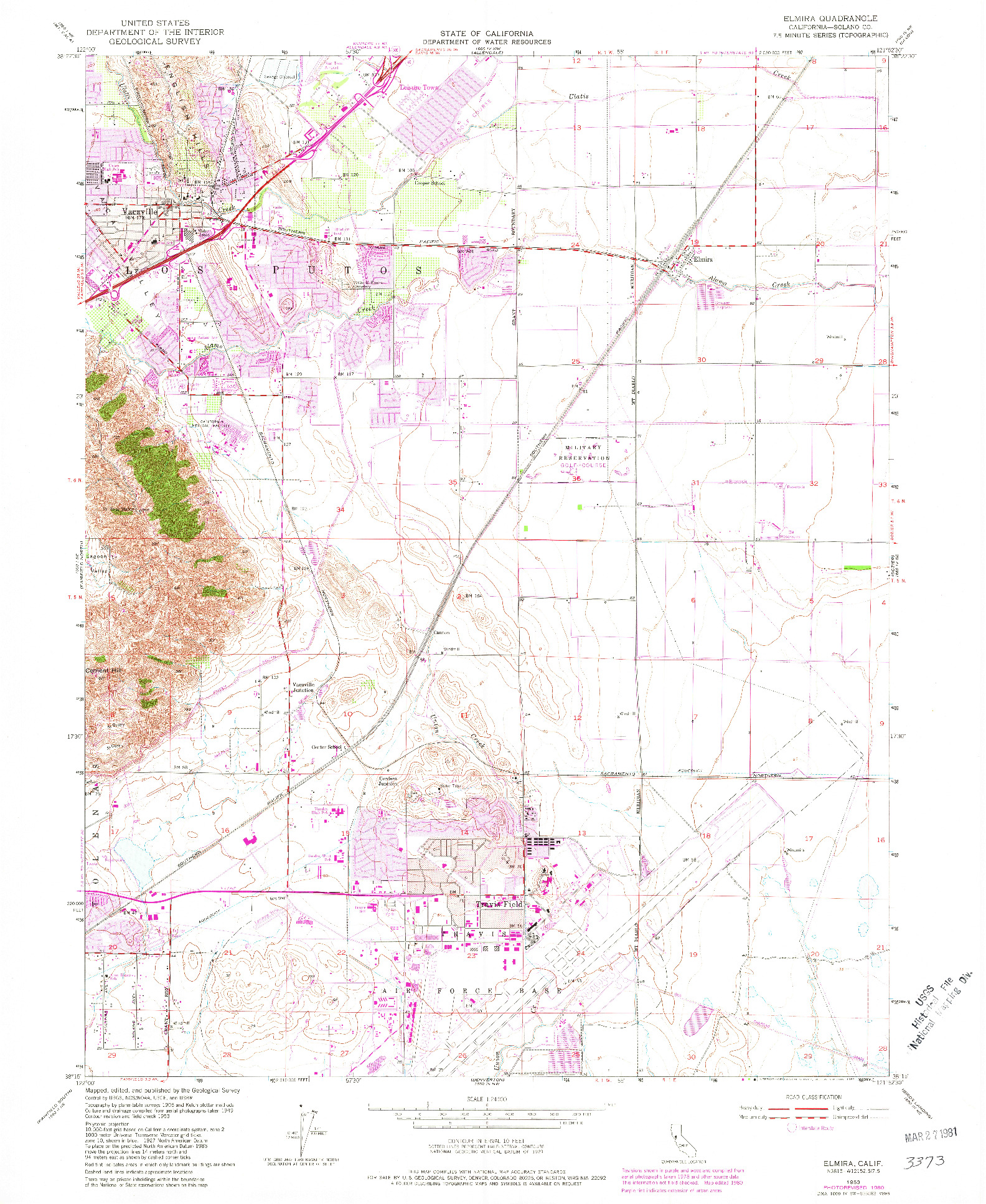 USGS 1:24000-SCALE QUADRANGLE FOR ELMIRA, CA 1953