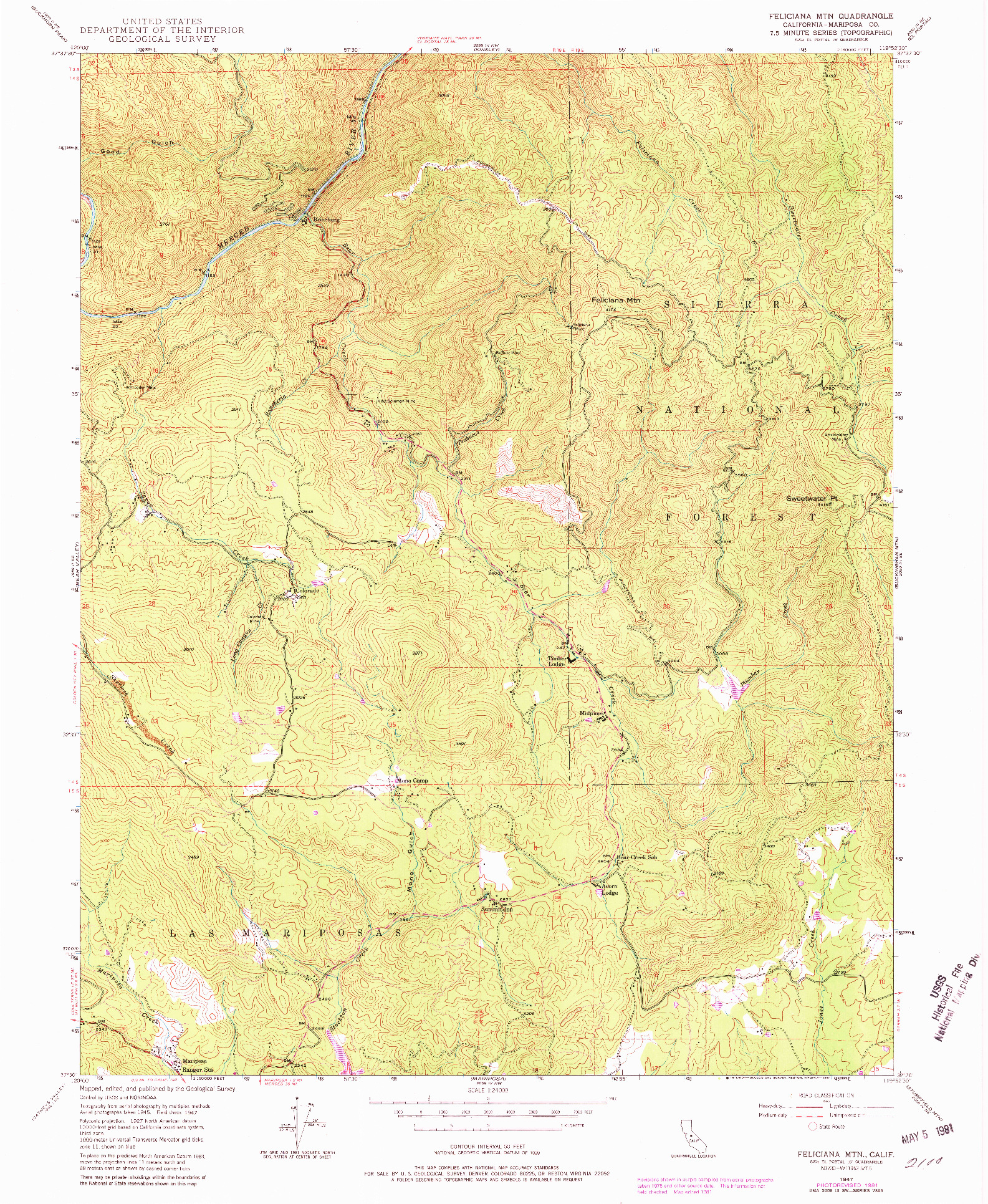 USGS 1:24000-SCALE QUADRANGLE FOR FELICIANA MTN., CA 1947