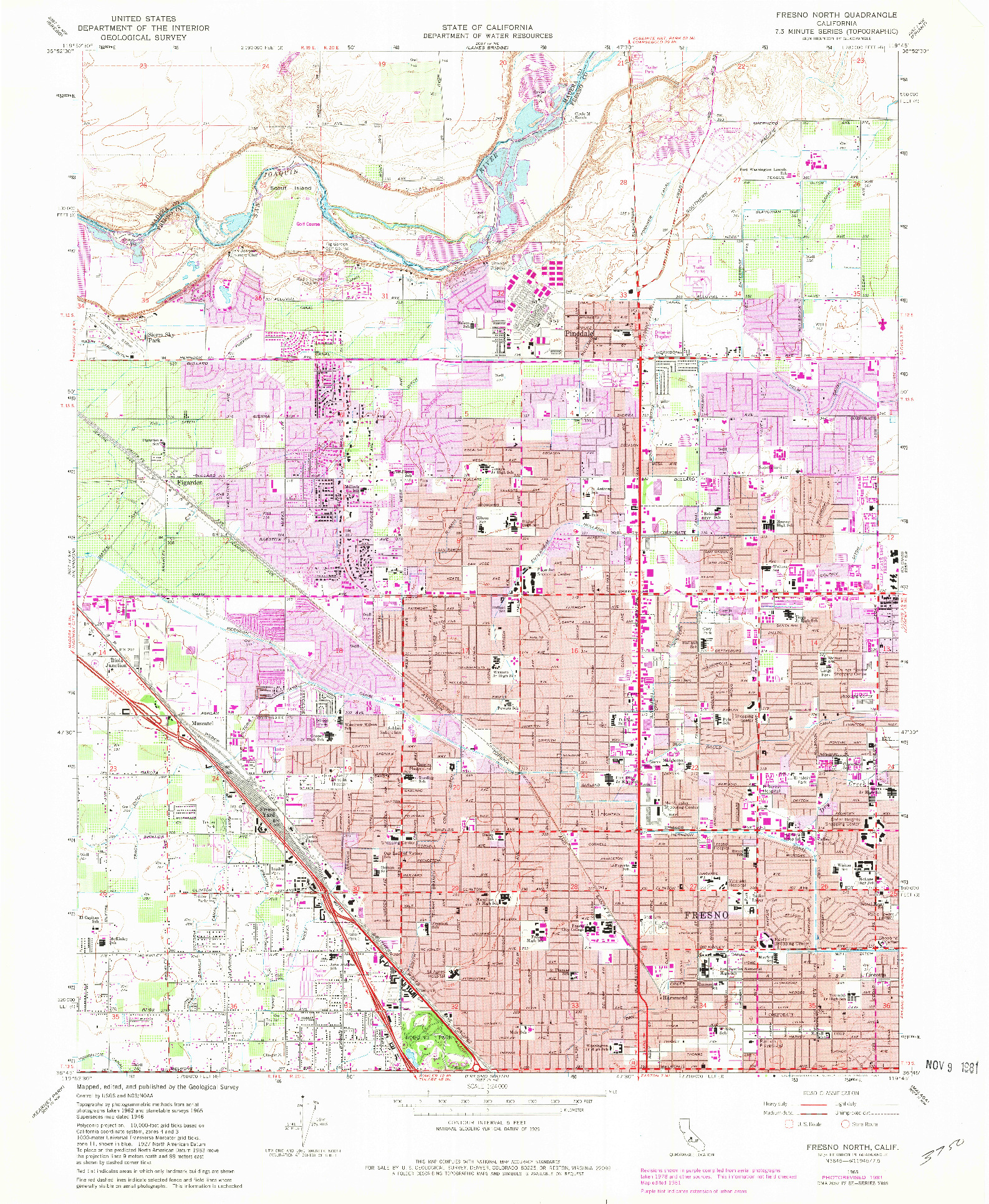 USGS 1:24000-SCALE QUADRANGLE FOR FRESNO NORTH, CA 1965