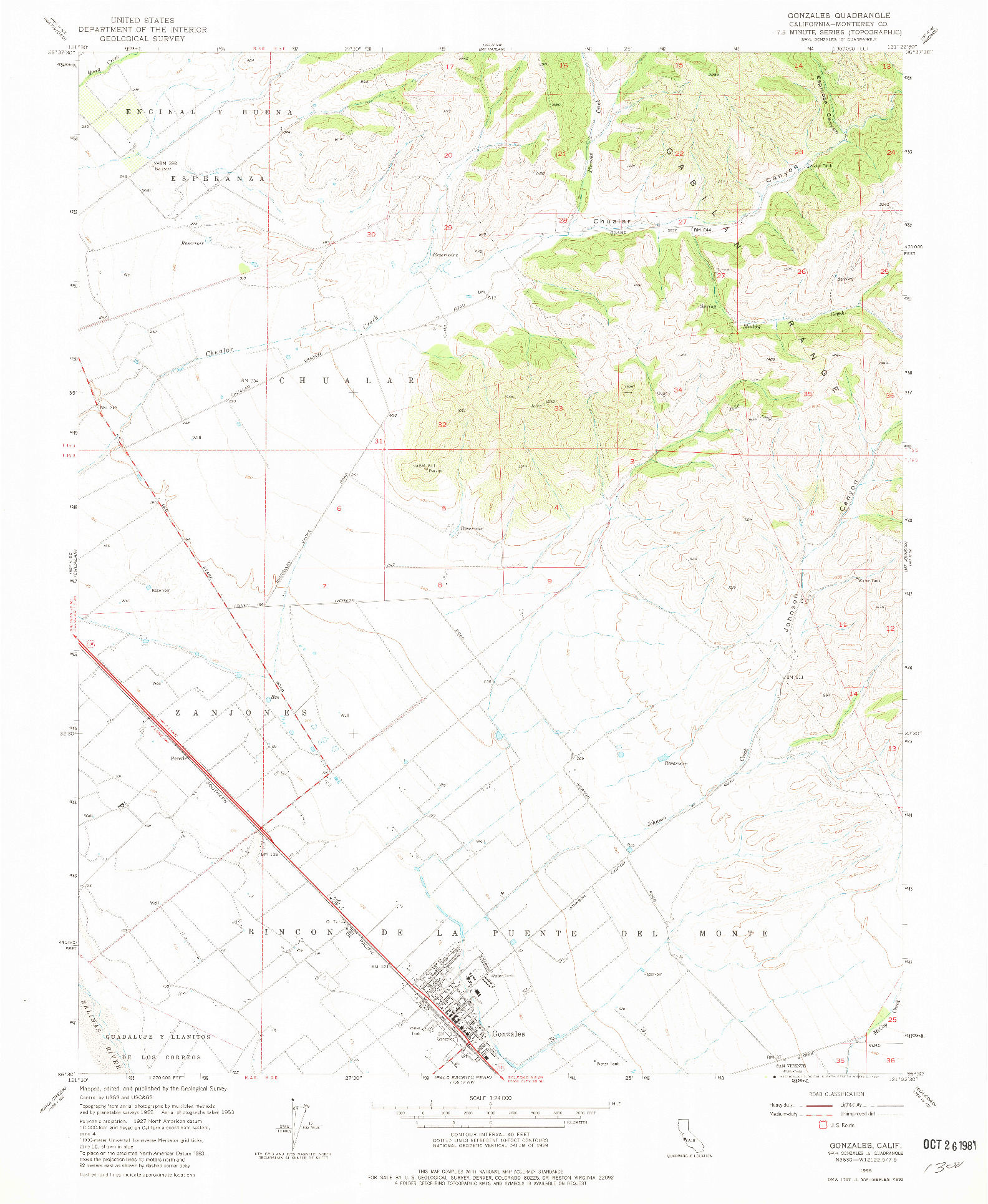USGS 1:24000-SCALE QUADRANGLE FOR GONZALES, CA 1955