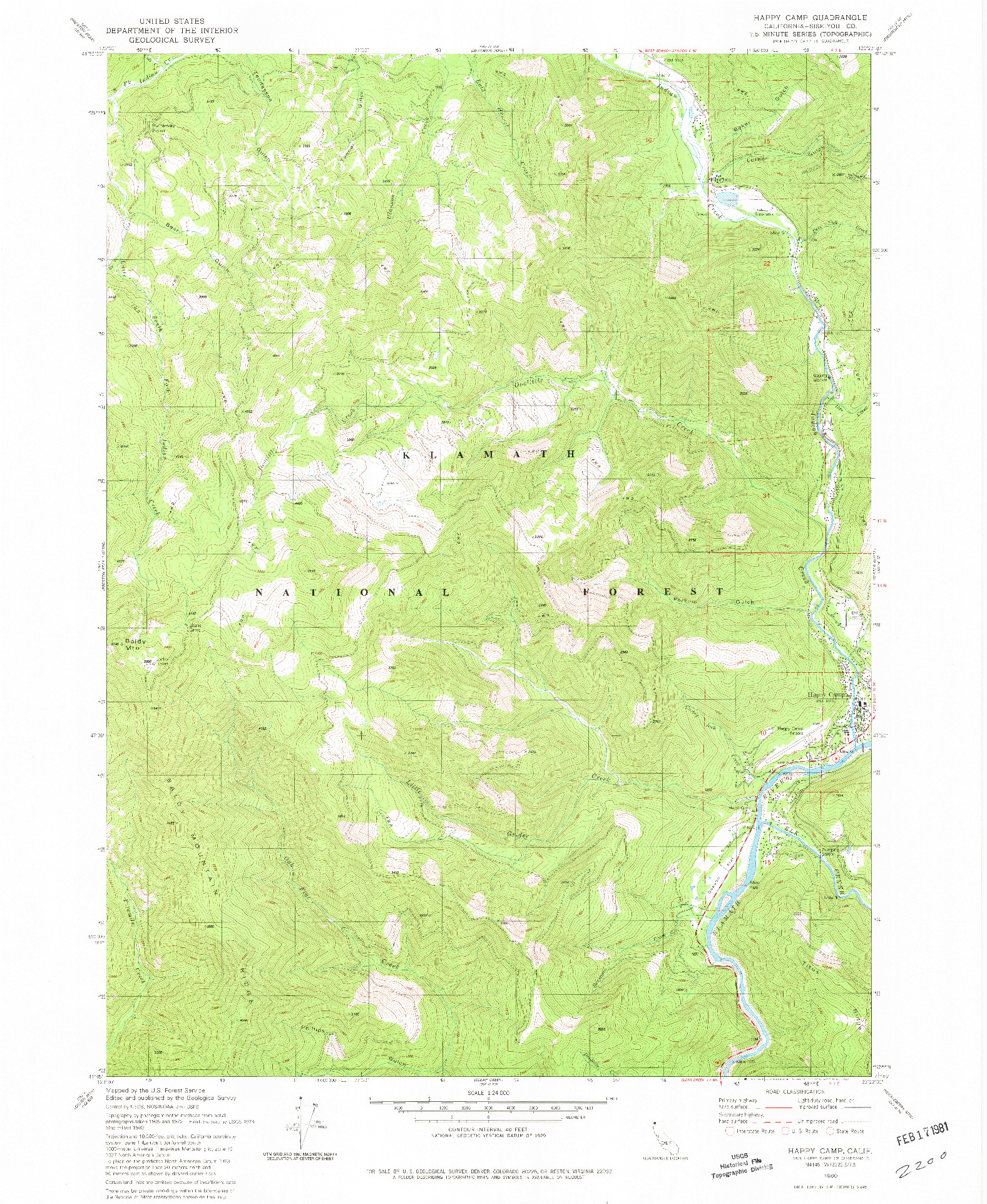 USGS 1:24000-SCALE QUADRANGLE FOR HAPPY CAMP, CA 1980